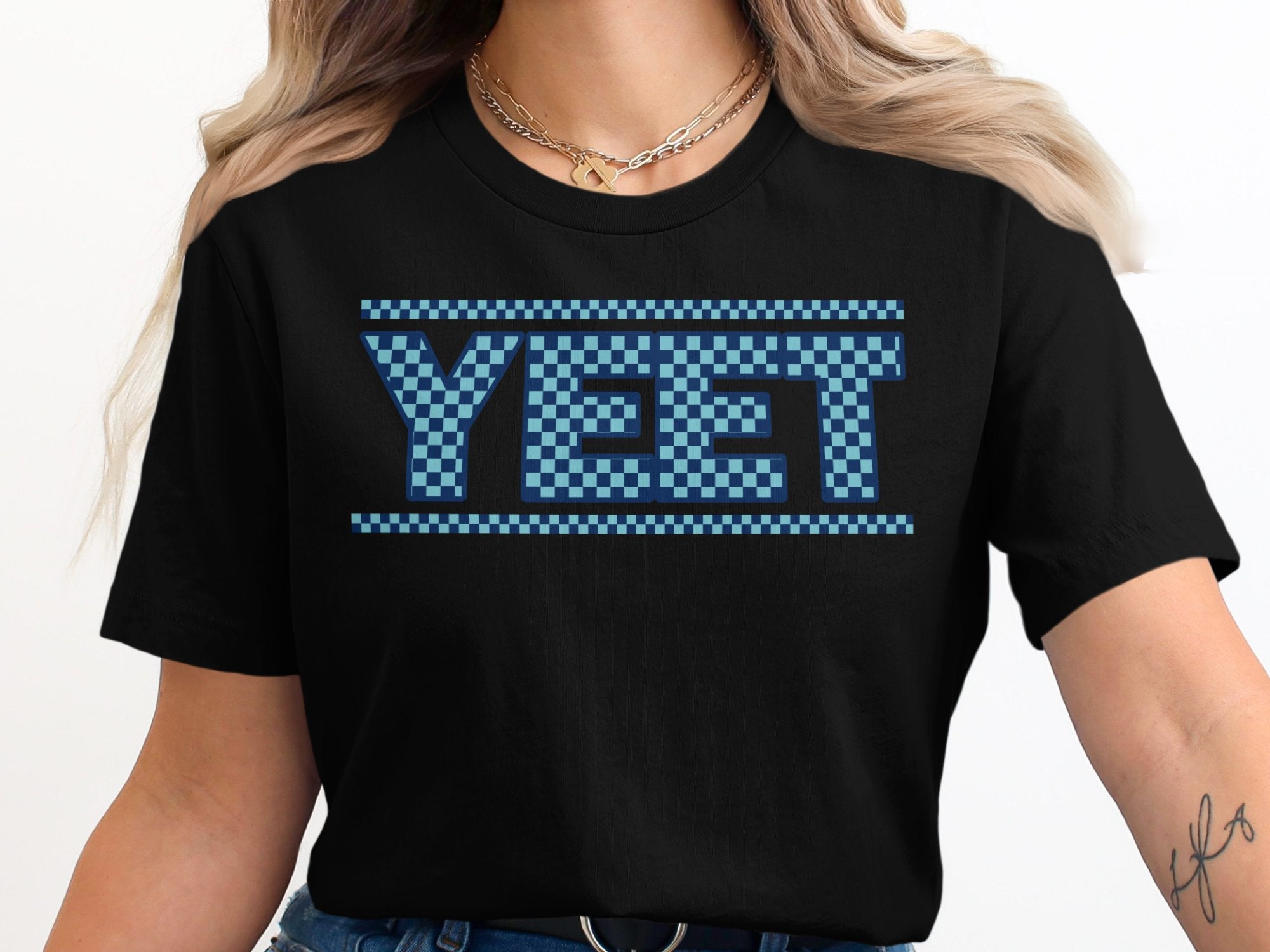 Blue Checkered YEET Graphic Shirt product type