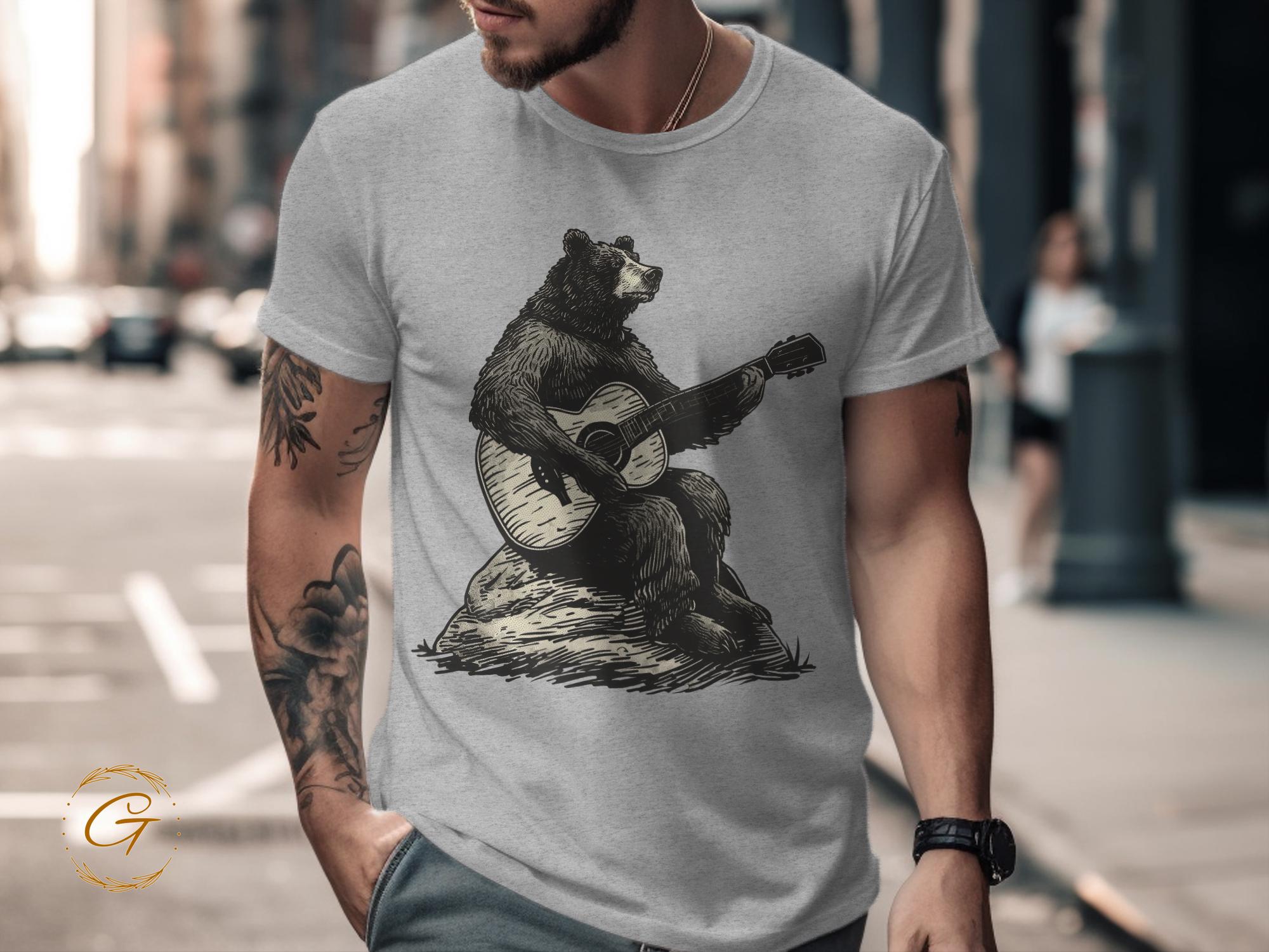 Bear Playing Guitar Graphic Tee, Funny Bear T-Shirt Design
