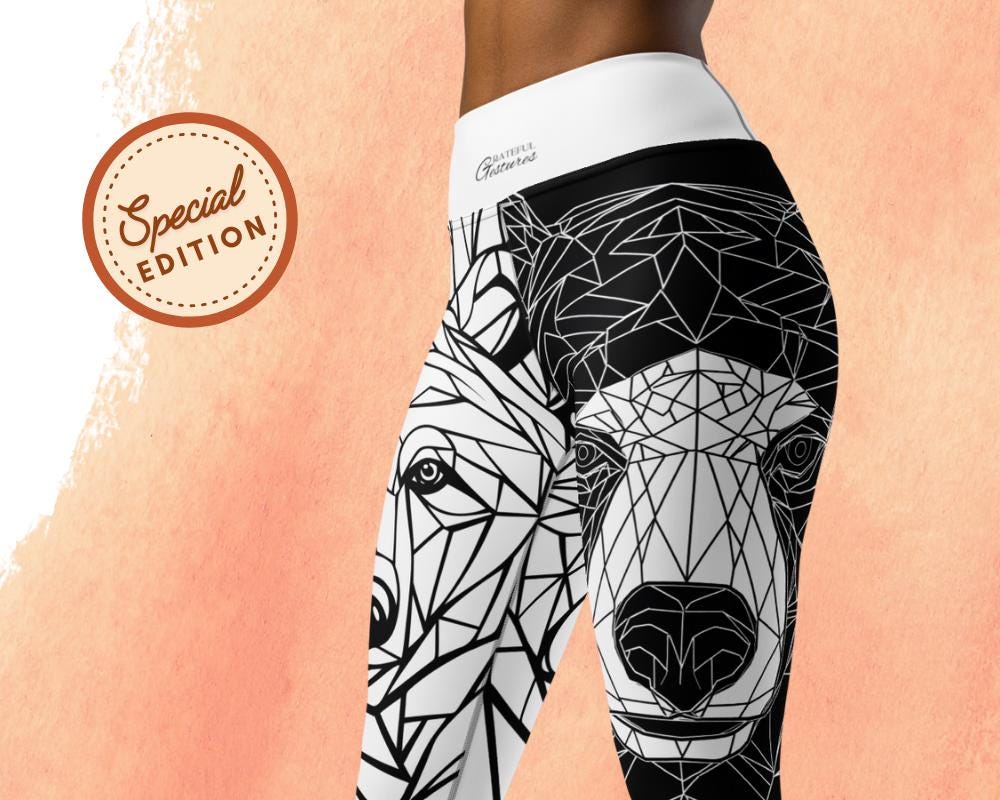 High-Waisted AOP Yoga Pants with Geometric Bear Mosaic