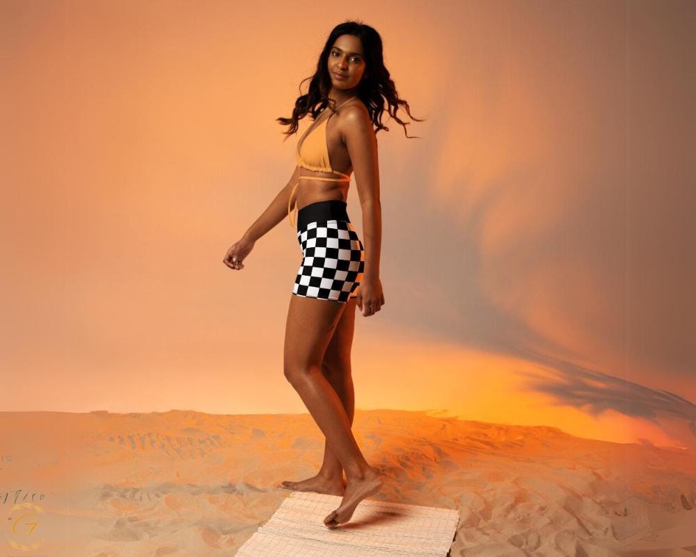 Checkered Black and White Yoga Leggings and Shorts - High-Waisted Activewear - Stylish Workout Gear - Organic Cotton Leggings -Soft Leggings