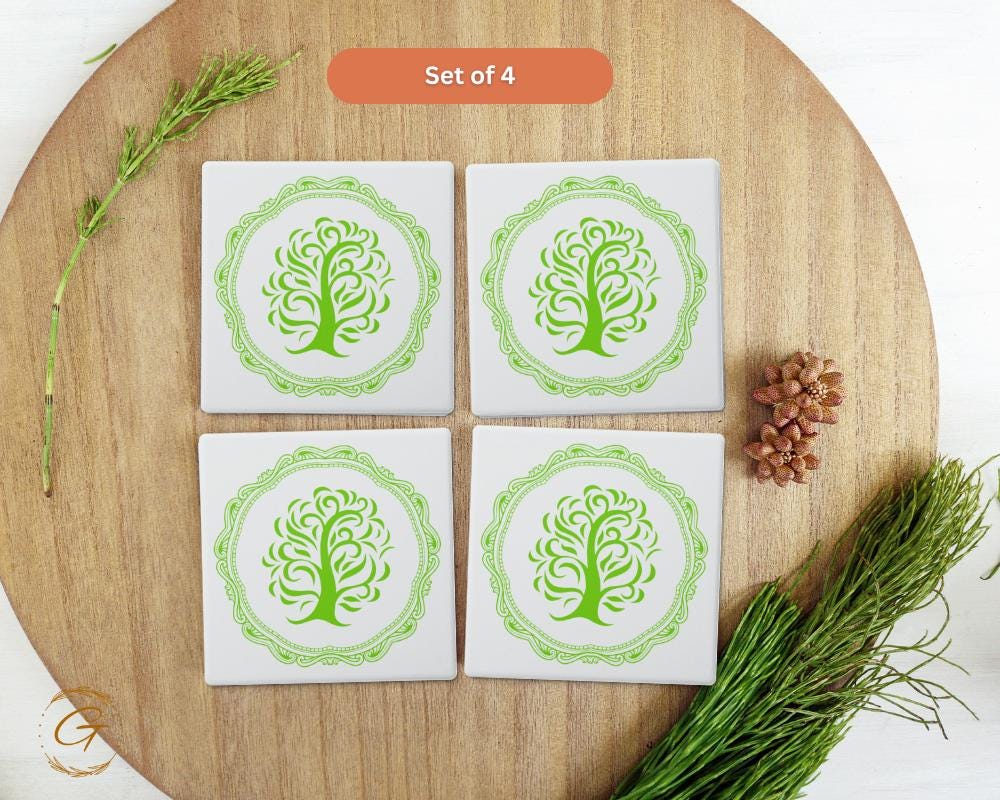 Soapstone Coaster with Tree Ornate Design Cork Backing, Nature Decor Perfect Gift for Tree Lovers, Elegant Drink Coasters for Home or Office