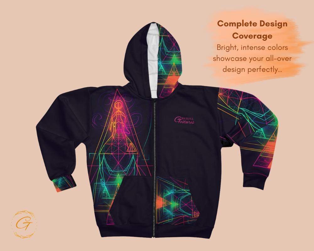 Neon Lines Zip Hoodie Vibrant All-Over Print