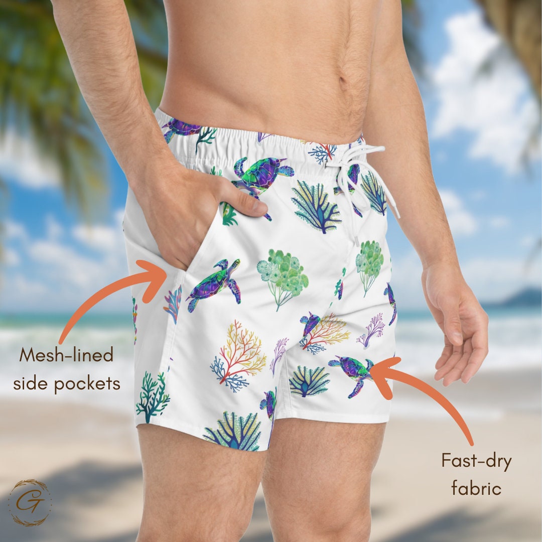 Turtle and Coral Swim Trunks