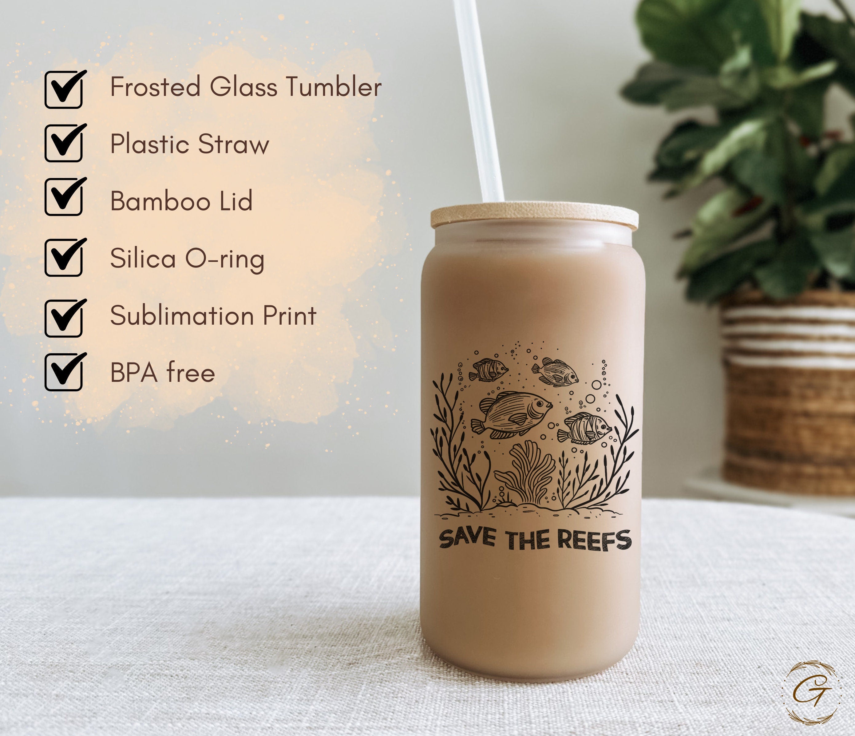 Save the Reefs Frosted Glass Cup
