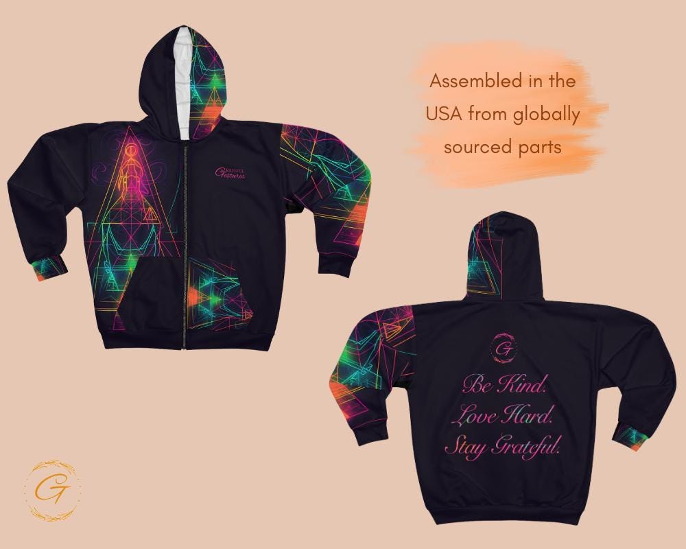 Neon Lines Zip Hoodie Vibrant All-Over Print