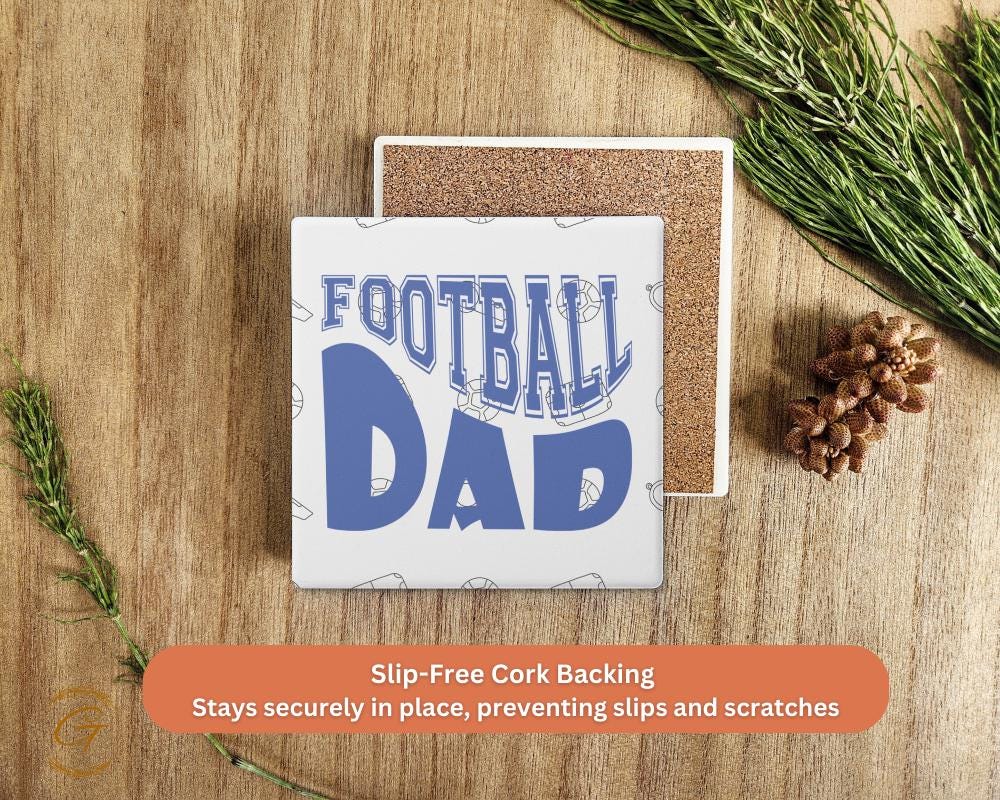 Football Dad Square Soapstone Coasters with Cork Backing