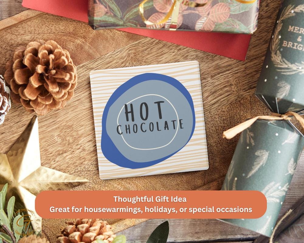 Soapstone Coaster with Hot Chocolate Design, Durable Cork Backing, Cozy Winter Decor, Unique Drink Coaster, Perfect Gift for Beverage Lovers