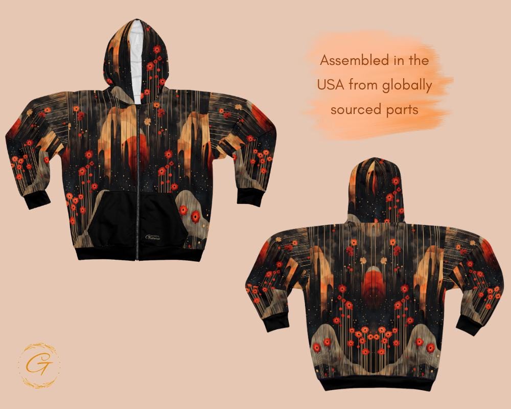 Quantum Nature Black Design Unisex Zip Hoodie All-Over Print
