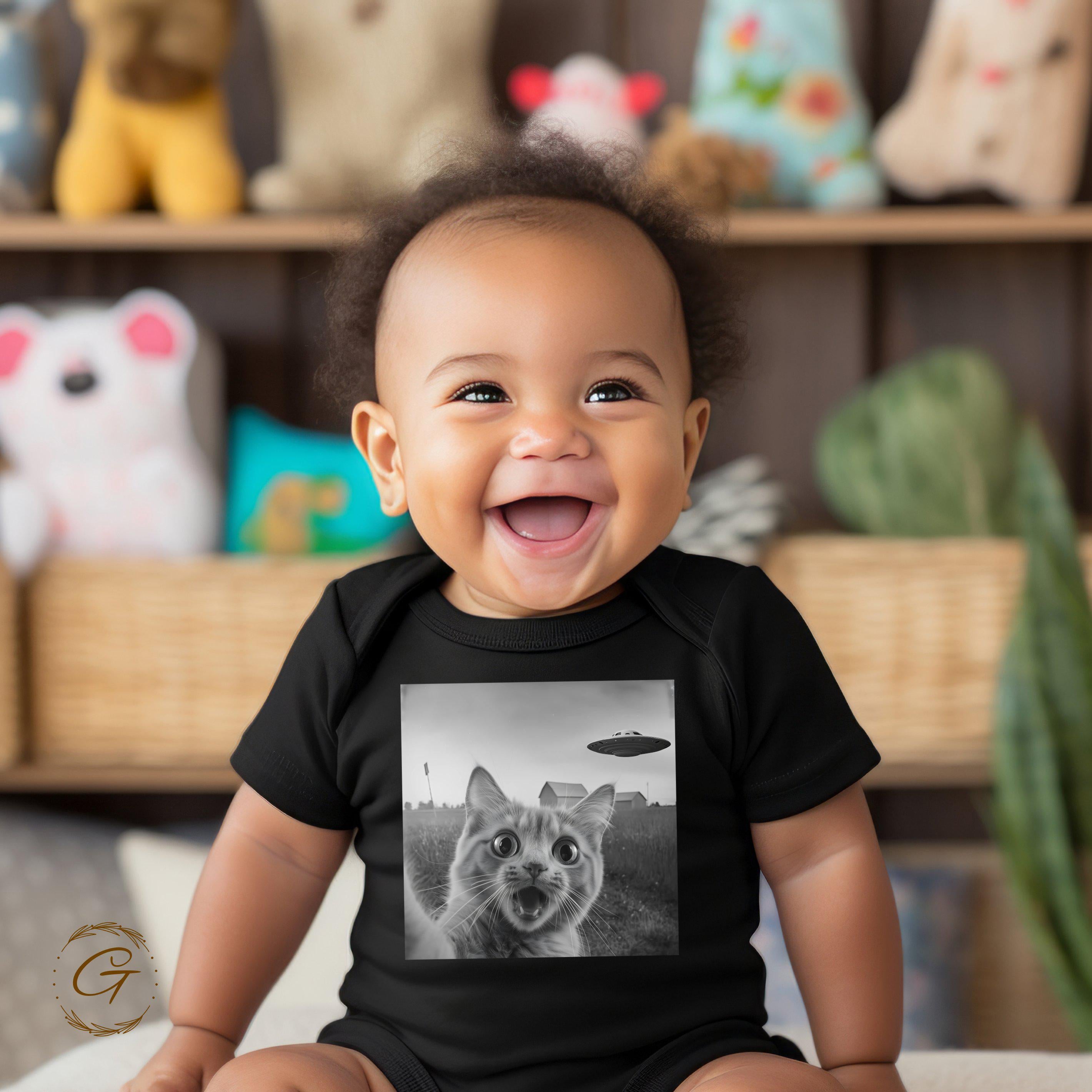 Cute Alien Encounter Cat Design T-Shirt, Funny Cat with UFO Tee