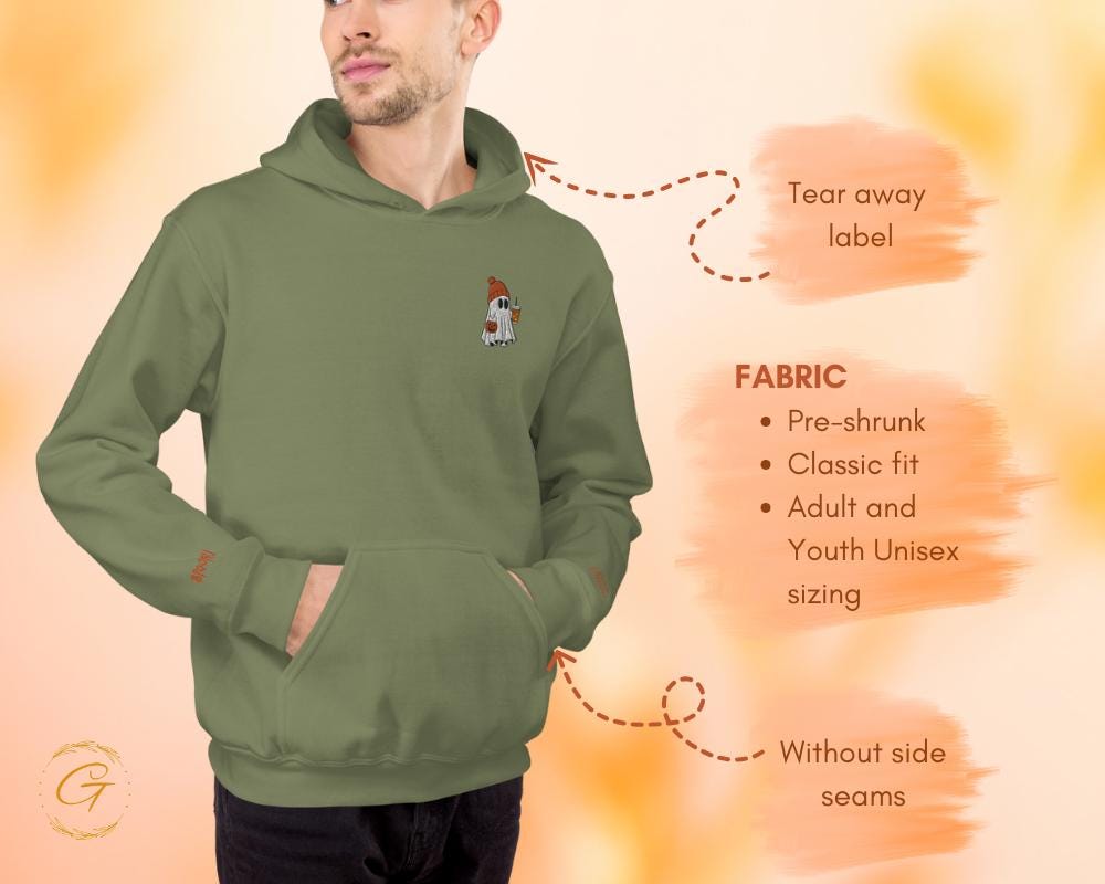 Halloween Hoodie, Iced Coffe Pumpkin Ghost Design, Halloween Coffee Lover, Spooky Autumn Apparel, Ghost Season Jack-O-Lantern Hooded Sweater