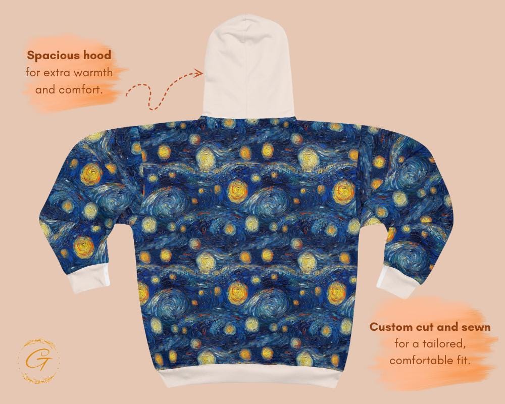 Starry Night White Pocket Design Zip Hoodie All-Over Print