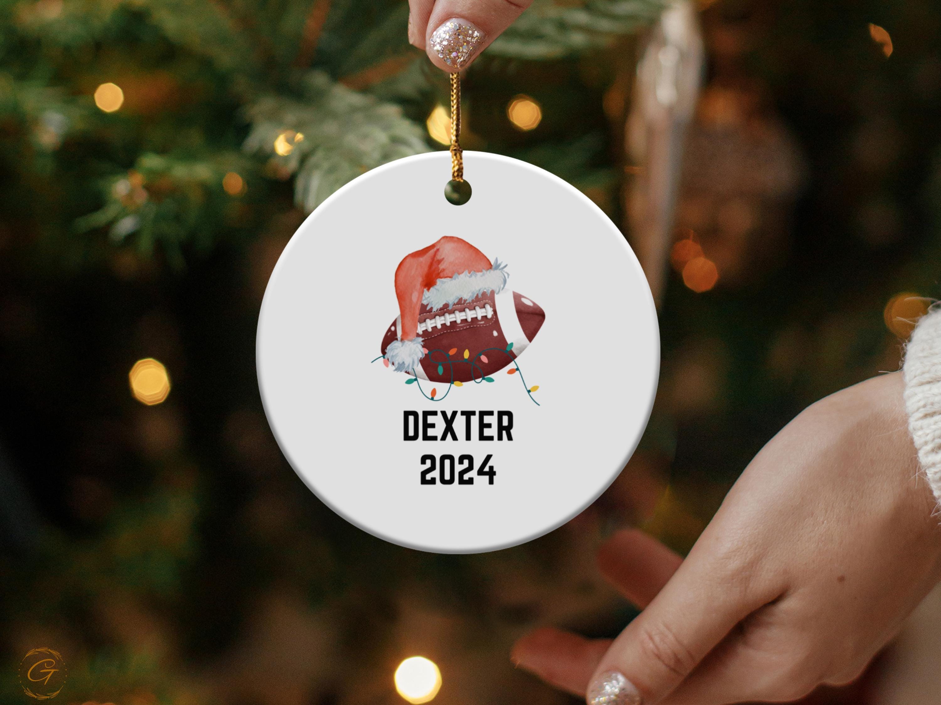 Personalized Football Christmas Ornament, Santa Hat Sports Ornament, Custom Name Year Decoration, Holiday Gift for Fans