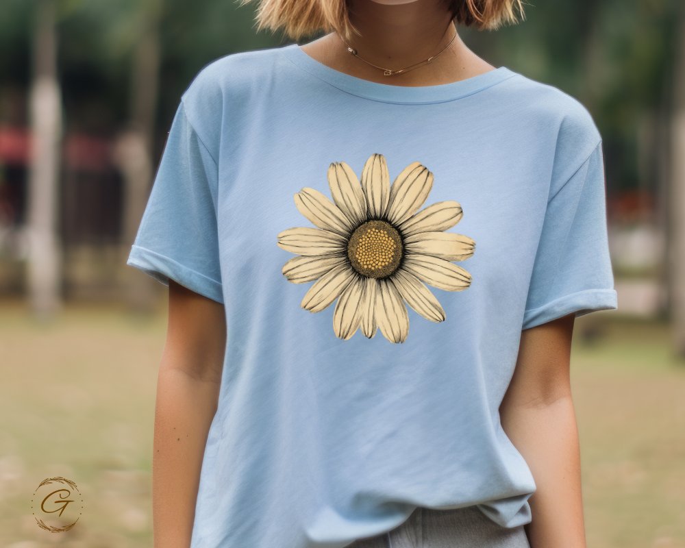 Blue T-shirt with Large Yellow Flower Print product
