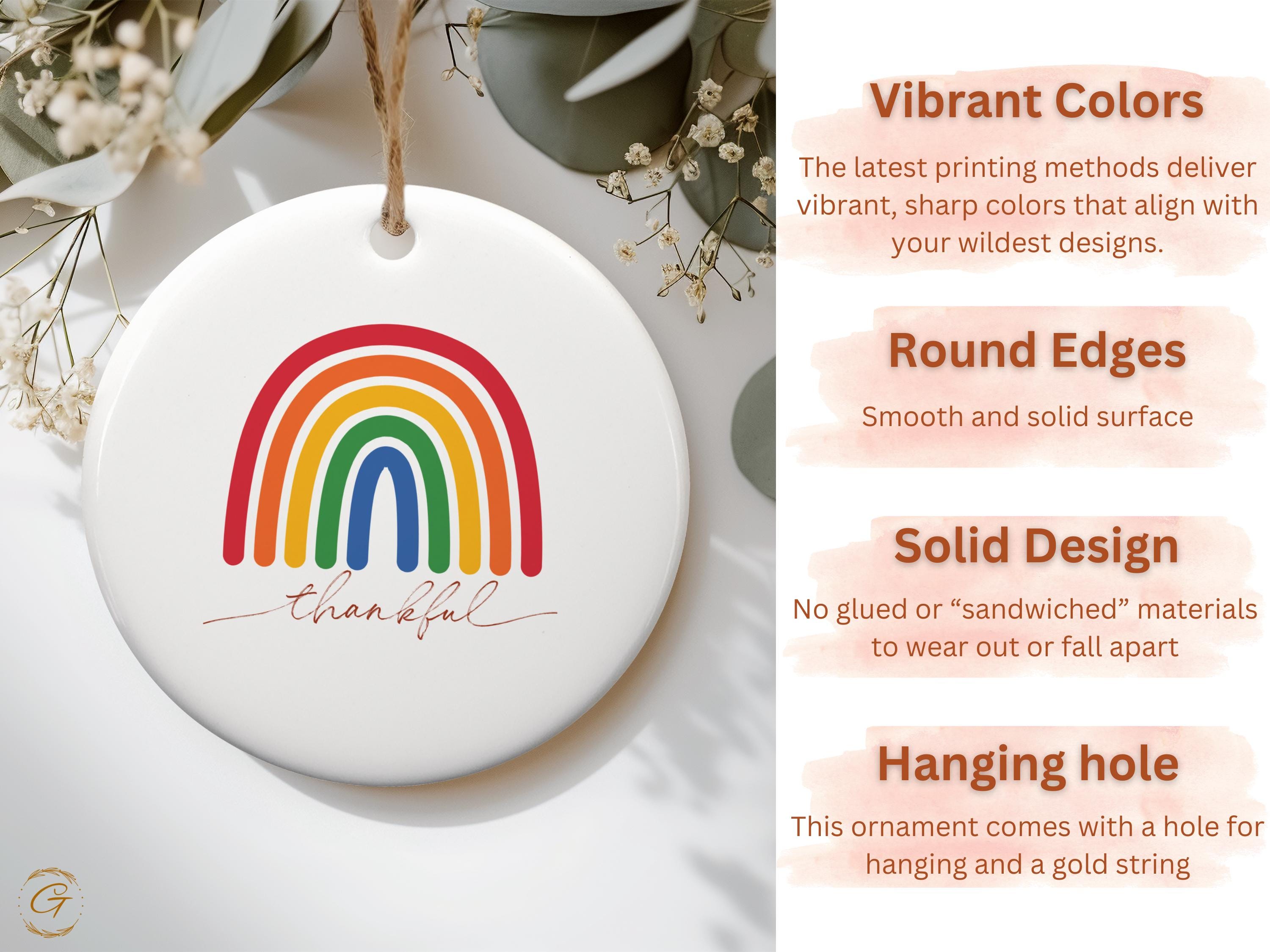 Rainbow Thankful Thanksgiving Ornaments, Colorful Home Decors, Inspirational Gifts, Holiday Decoration, Positive Energy Accent, Unique Gifts