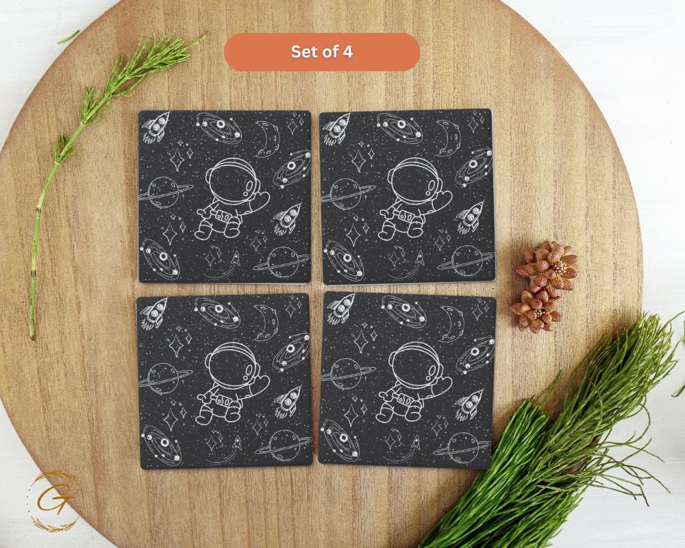 Soapstone Coaster with Astro Space Planets Design with Cork Backing, Perfect Gift for Space Lovers, Unique Drink Coaster for Home or Offices
