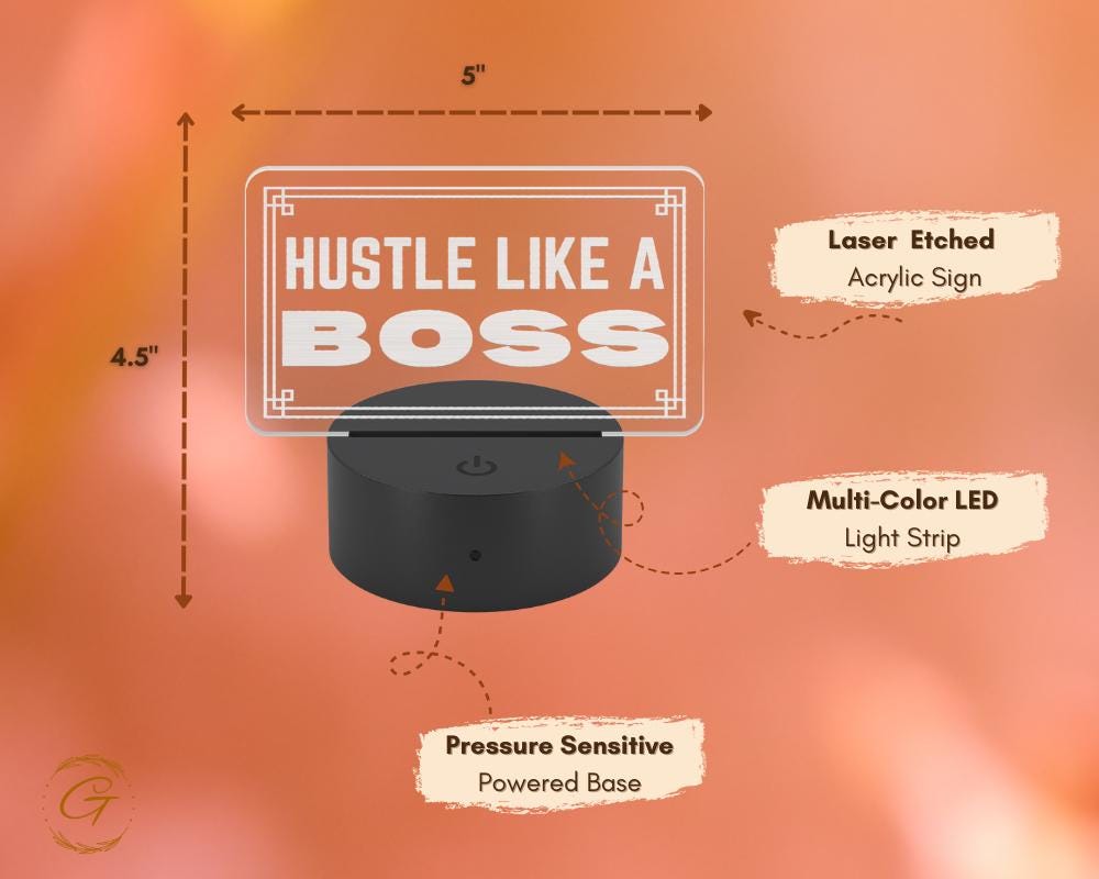 Hustle Like A Boss Name Plate Acrylic LED Sign