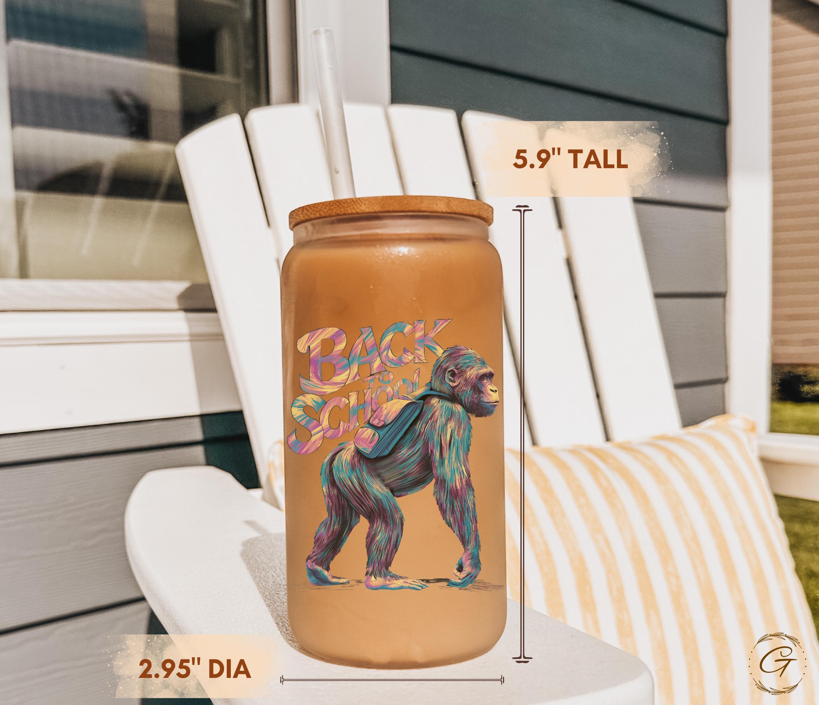 Colorful Artistic Monkey Design Frosted Glass Cup