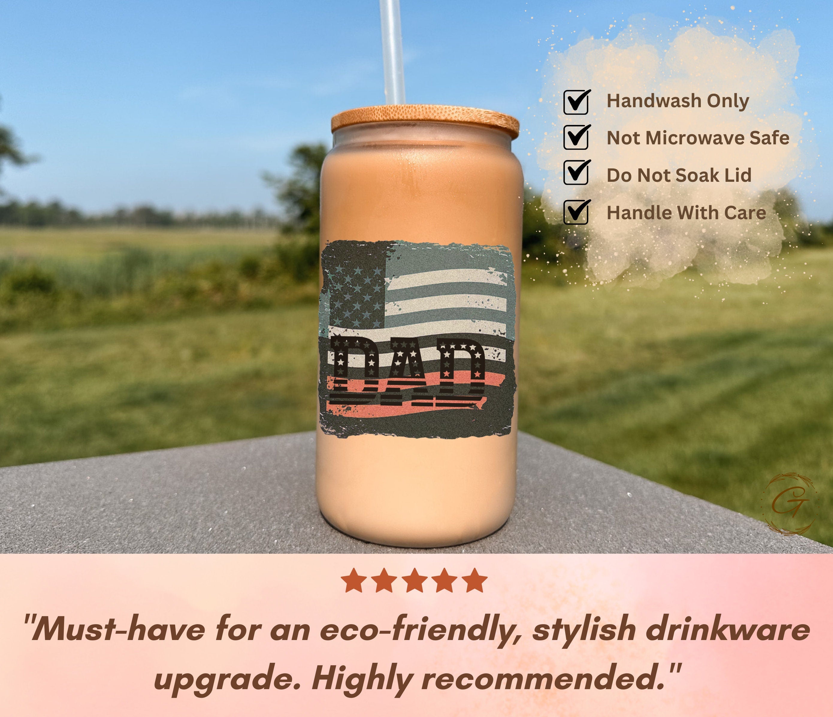 Patriotic Dad Frosted Glass Cup, USA Flag Super Daddy 16oz, Father’s Day Gift Idea, Perfect 16oz Super Daddy USA Flag Cups, Gifts for Daddy