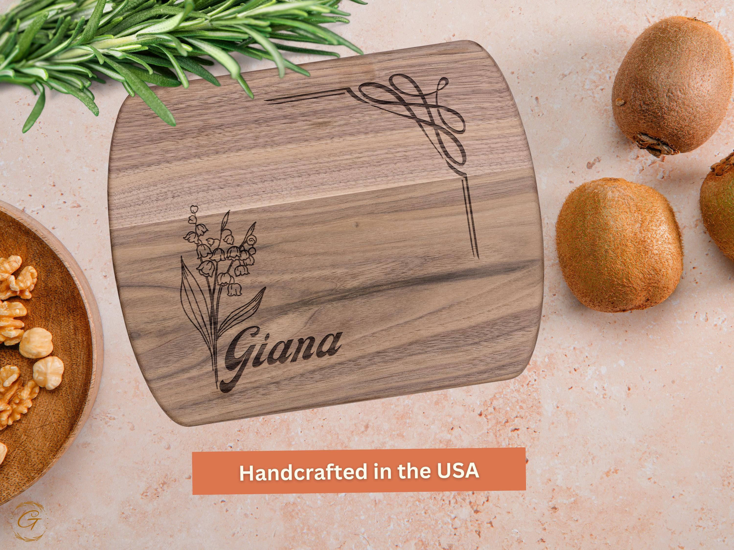 Personalized Hardwood Cutting Board with Name & Lily of the Valley for People Born in May