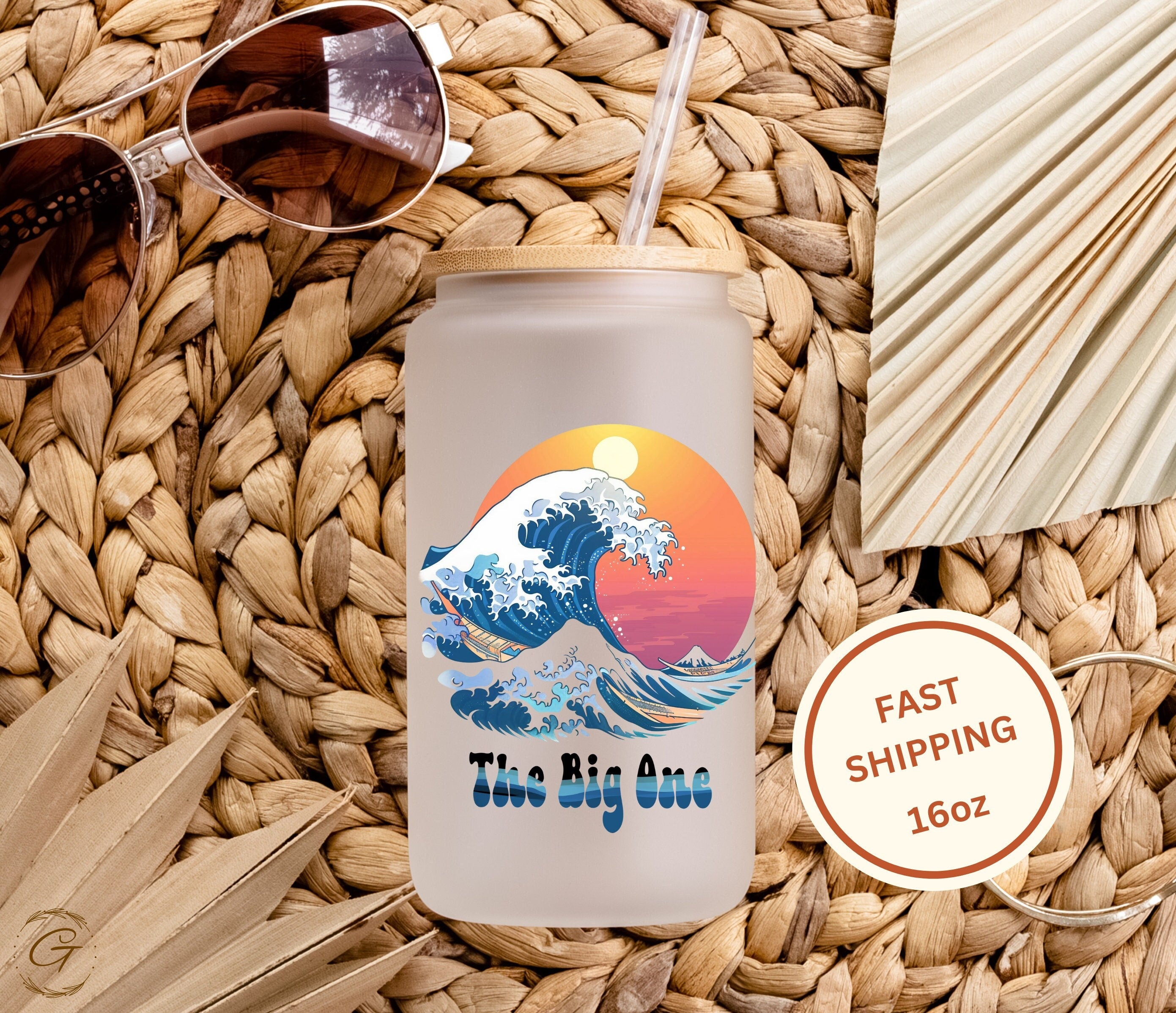 The Big One Big Wave Frosted Glass Cup