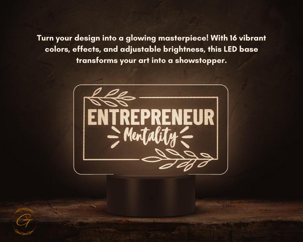 Entrepreneur Mentality Name Plate Acrylic LED Light, Motivational Sign, Custom LED Room Decor, Unique Gift for Entrepreneurs, Success Decor