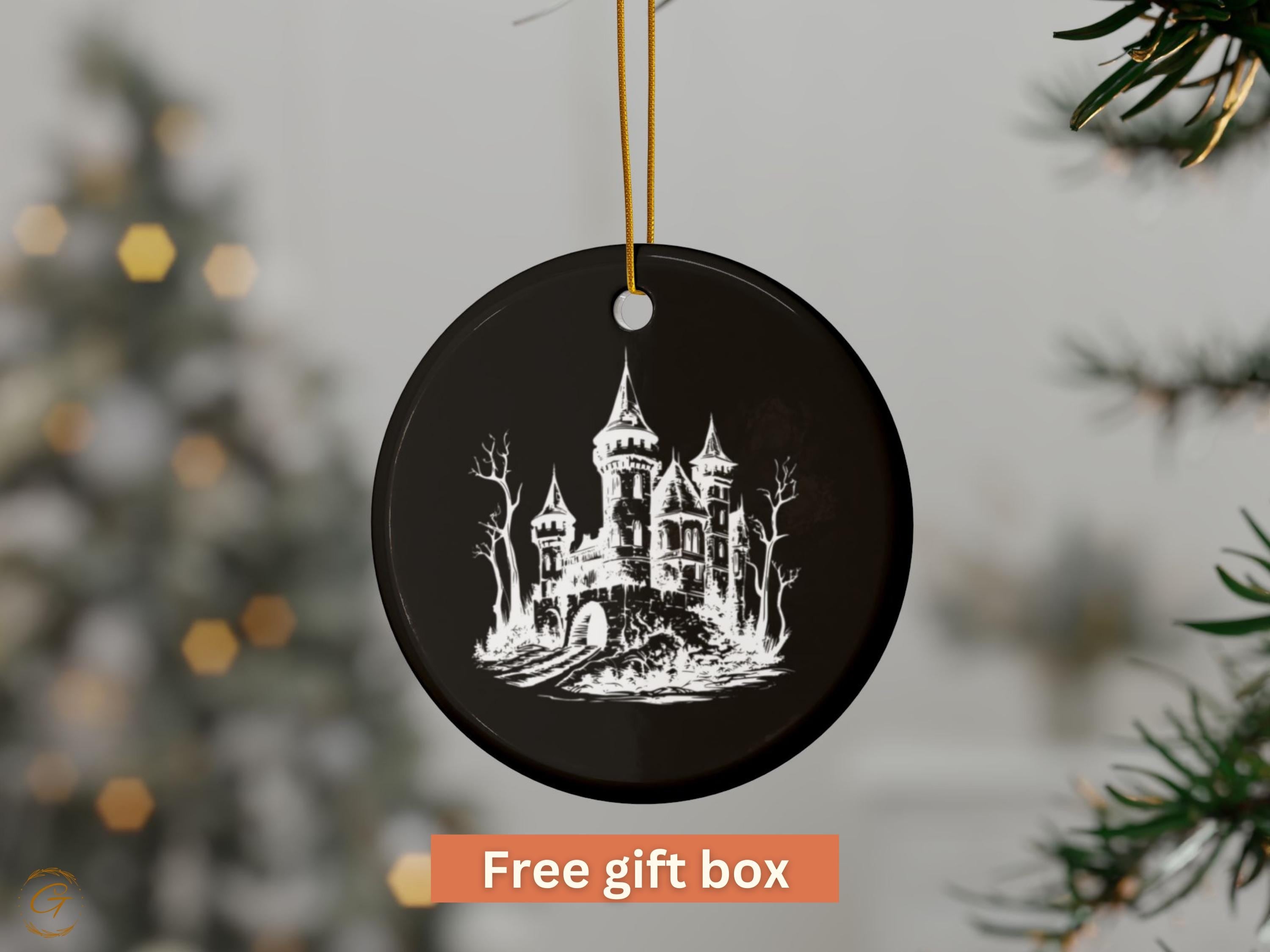 Gothic Castle Ornament, Halloween Decor, Spooky Haunted House, Unique Collectible, Black and White Decoration, Spooky Gifts Ideas for Gothic