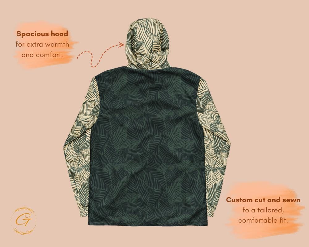 Men’s Windbreaker Leaves Design, Stylish Zip-Up Jacket