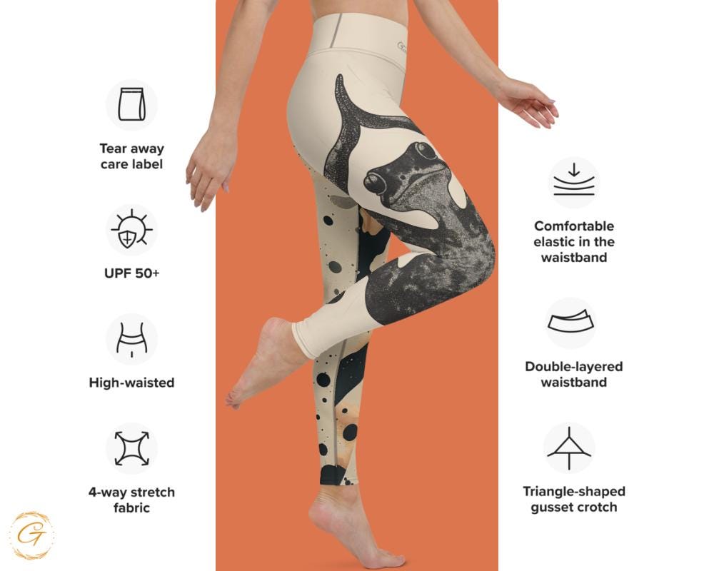 Gecko Beige AOP Yoga Leggings and Shorts with Abstract Art -High-Waisted Activewear for Women, Yoga, Workout, Gym and Lounge Wear Yogis Gift