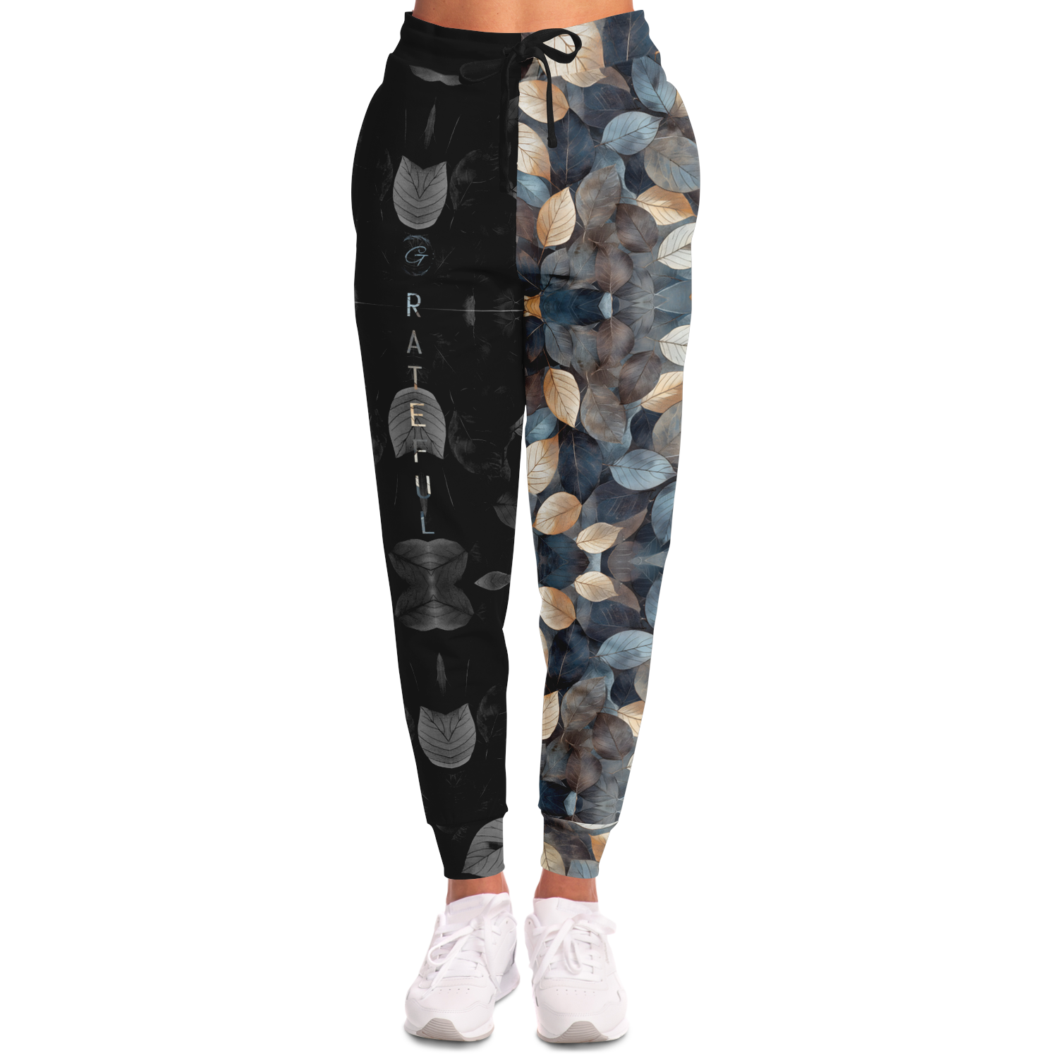 Two-Tone Leaf Print Joggers – Aesthetic Nature-Inspired Sweatpants