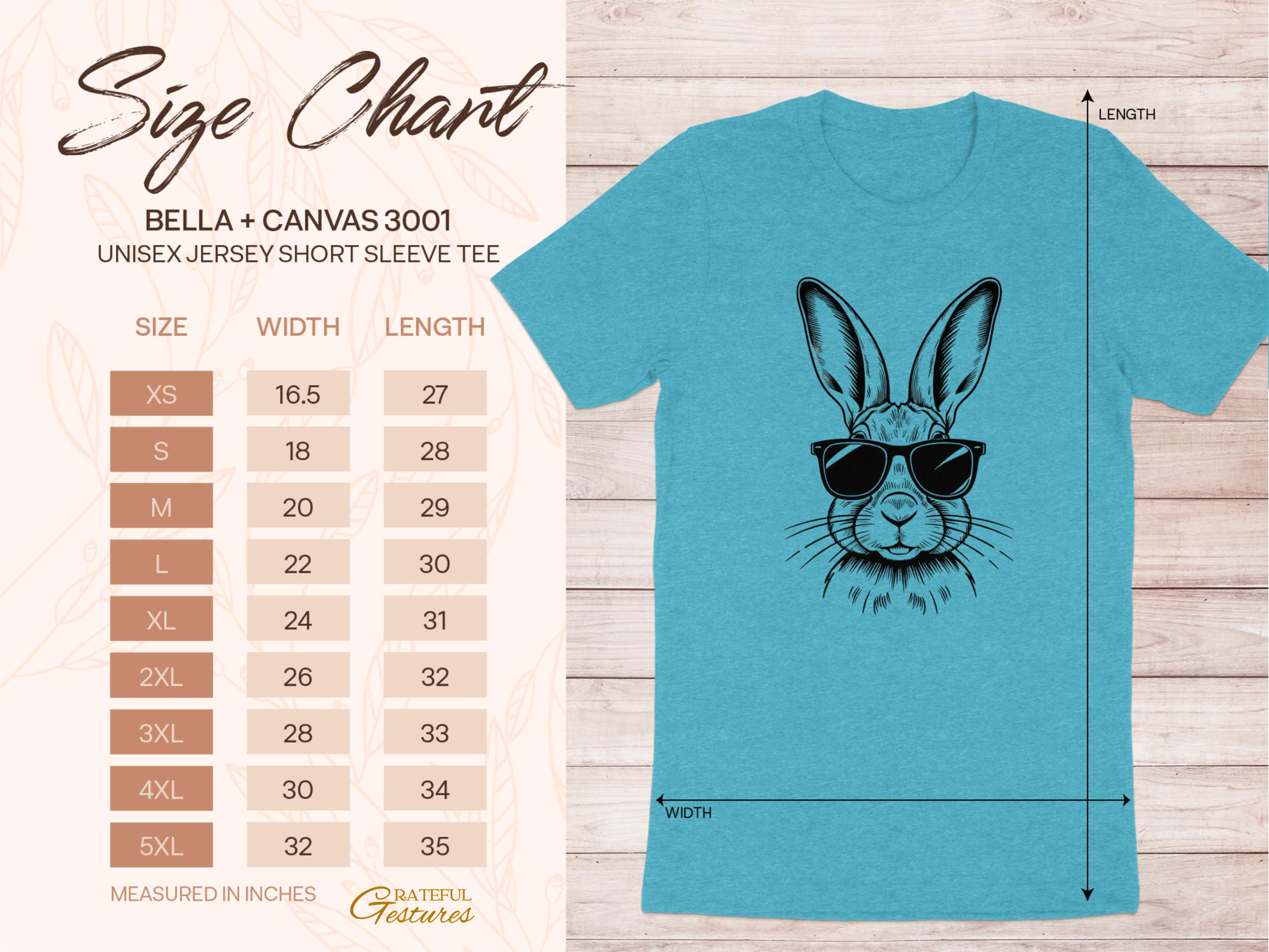 Cool Rabbit Graphic Tee Size Chart T-Shirt product type