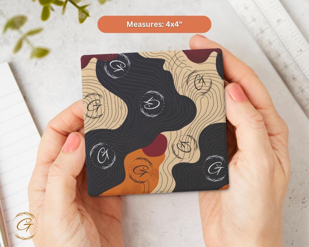 Soapstone Coaster Wave Line Design with Absorbent Cork Backing Square Stone Coasters Home Decor Gift for Coffee or Drinks Perfect for Tables