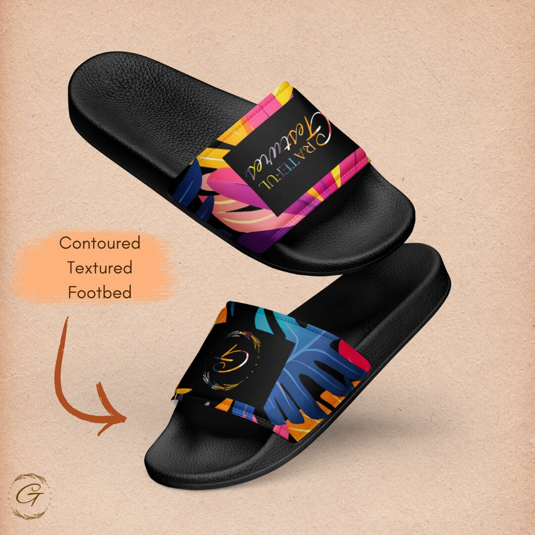 Floral Colorful Men's Slides with Vibrant Design