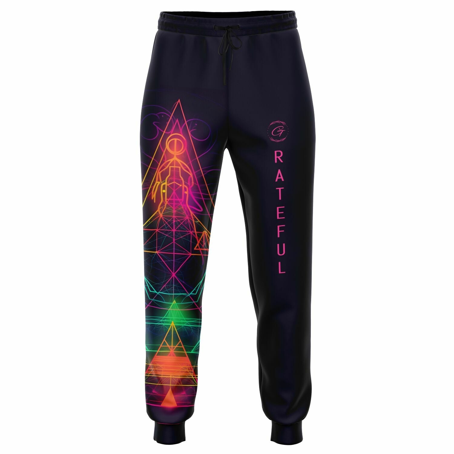 Neon Geometric Spiritual Joggers – Psychedelic Enlightenment Sweatpants