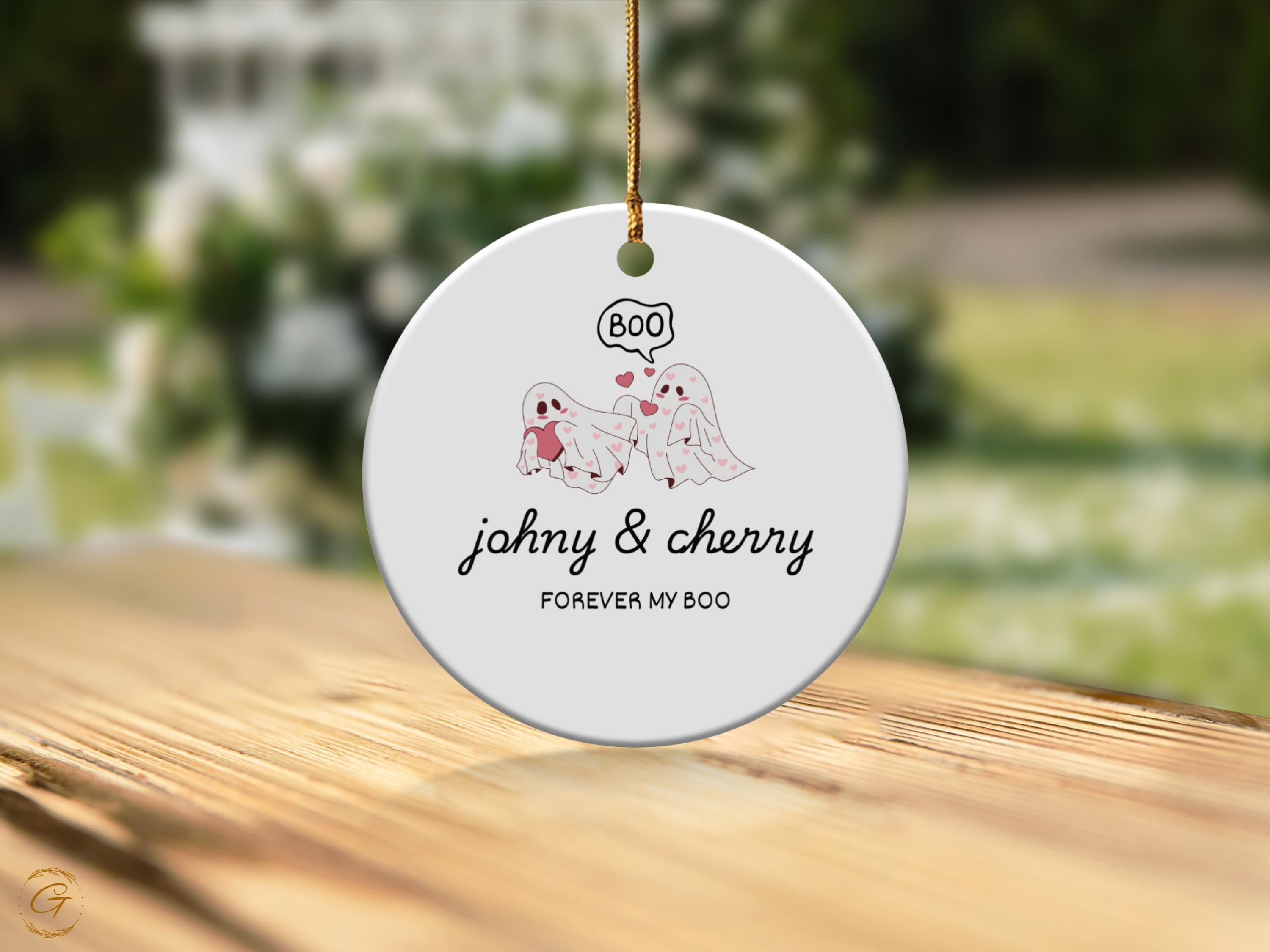 Personalize Cute Ghost Couple Ornament, Halloween Love Decor, Couple Cute Ornament, Spooky Romance Holiday Keepsake, Spooky Romance Ornament