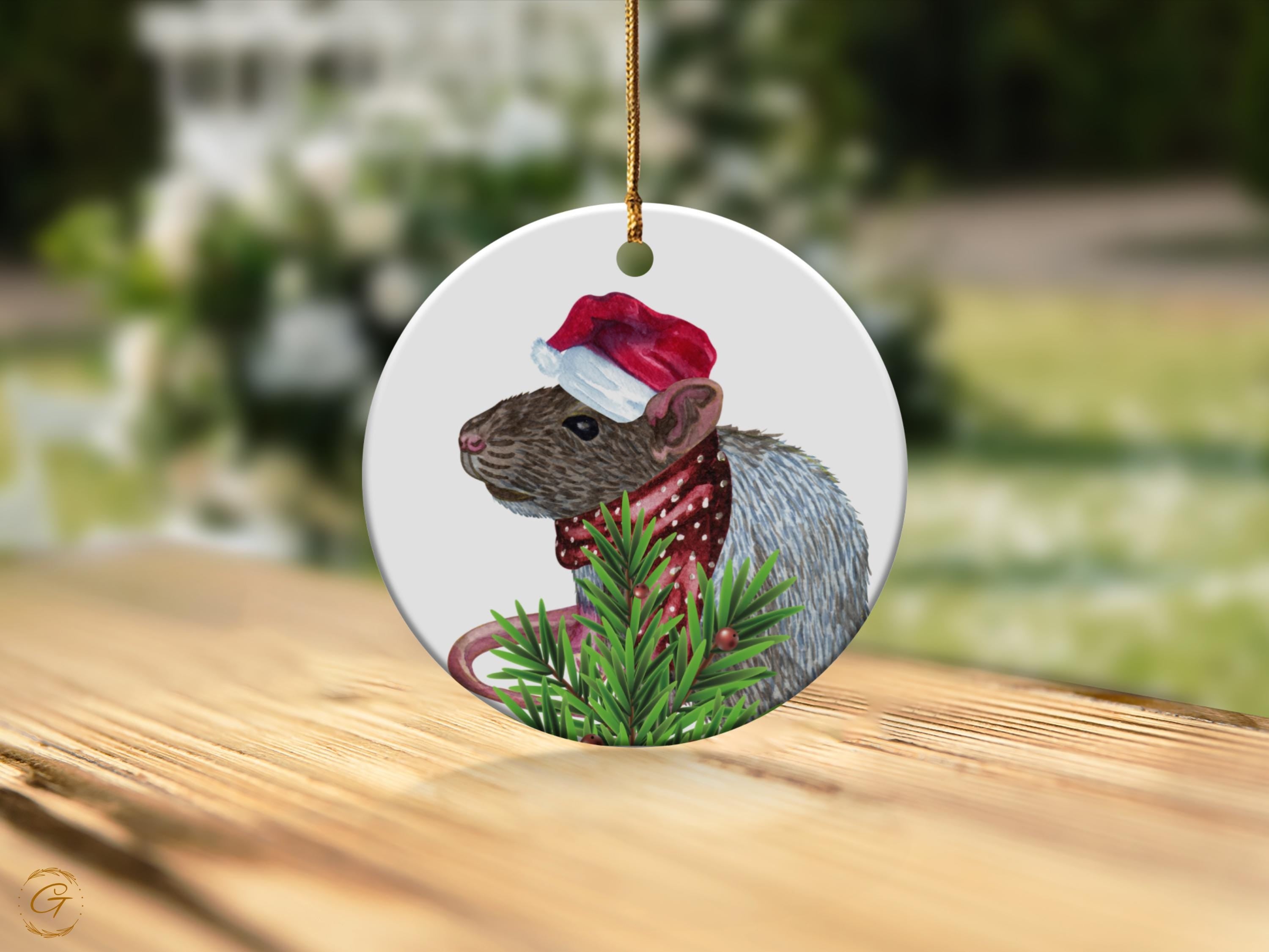 Cute Rat Christmas Ornament, Santa Hat Rat Decoration