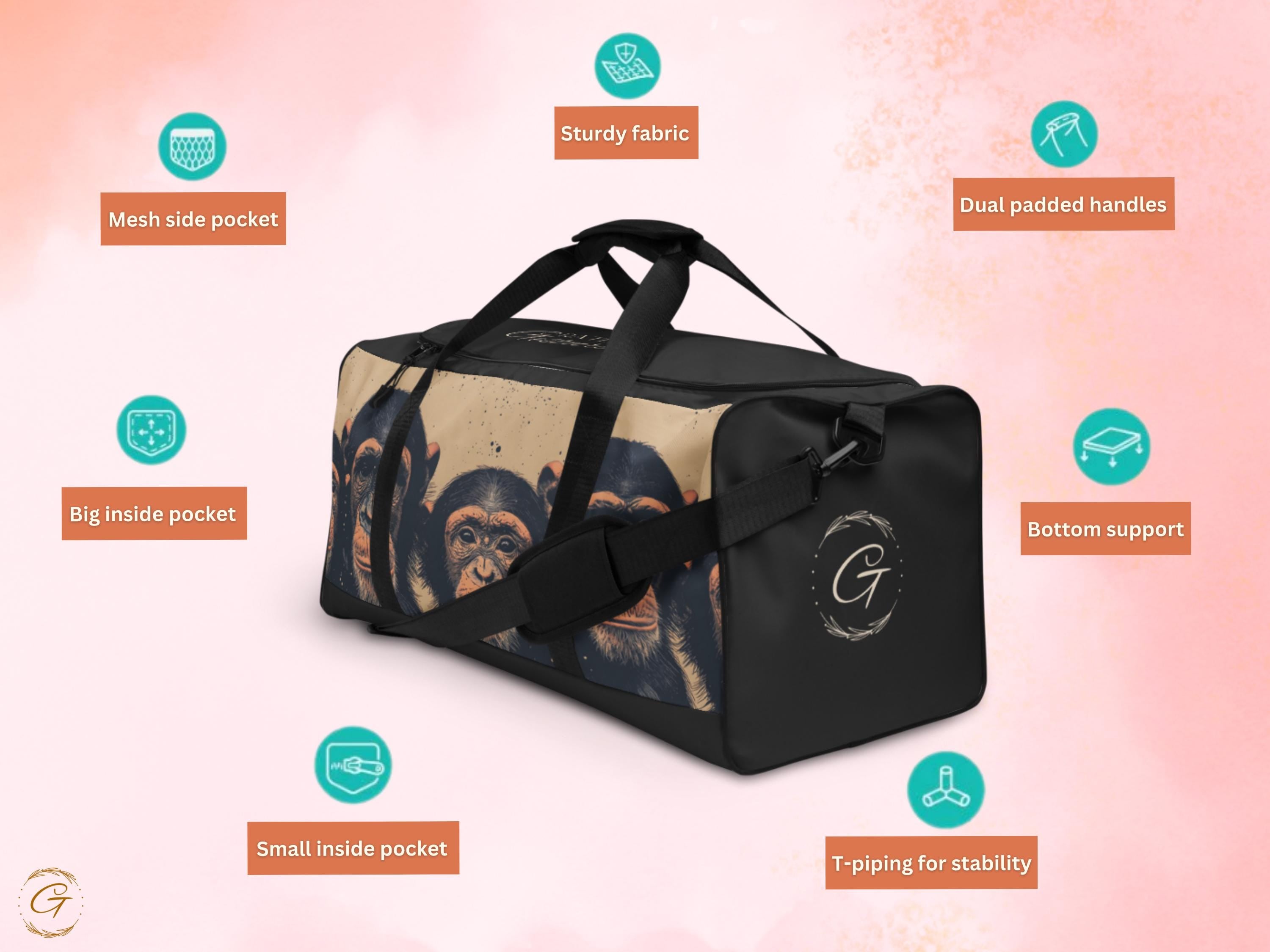 Chimpanzee AOP Duffel Bag - Cool Animal Print Gym Bag