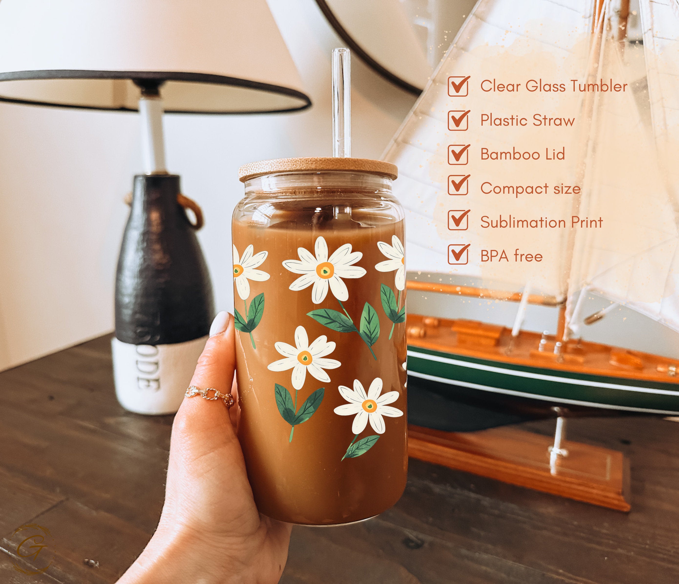 Daisy Flowers Iced Coffee Glass Can