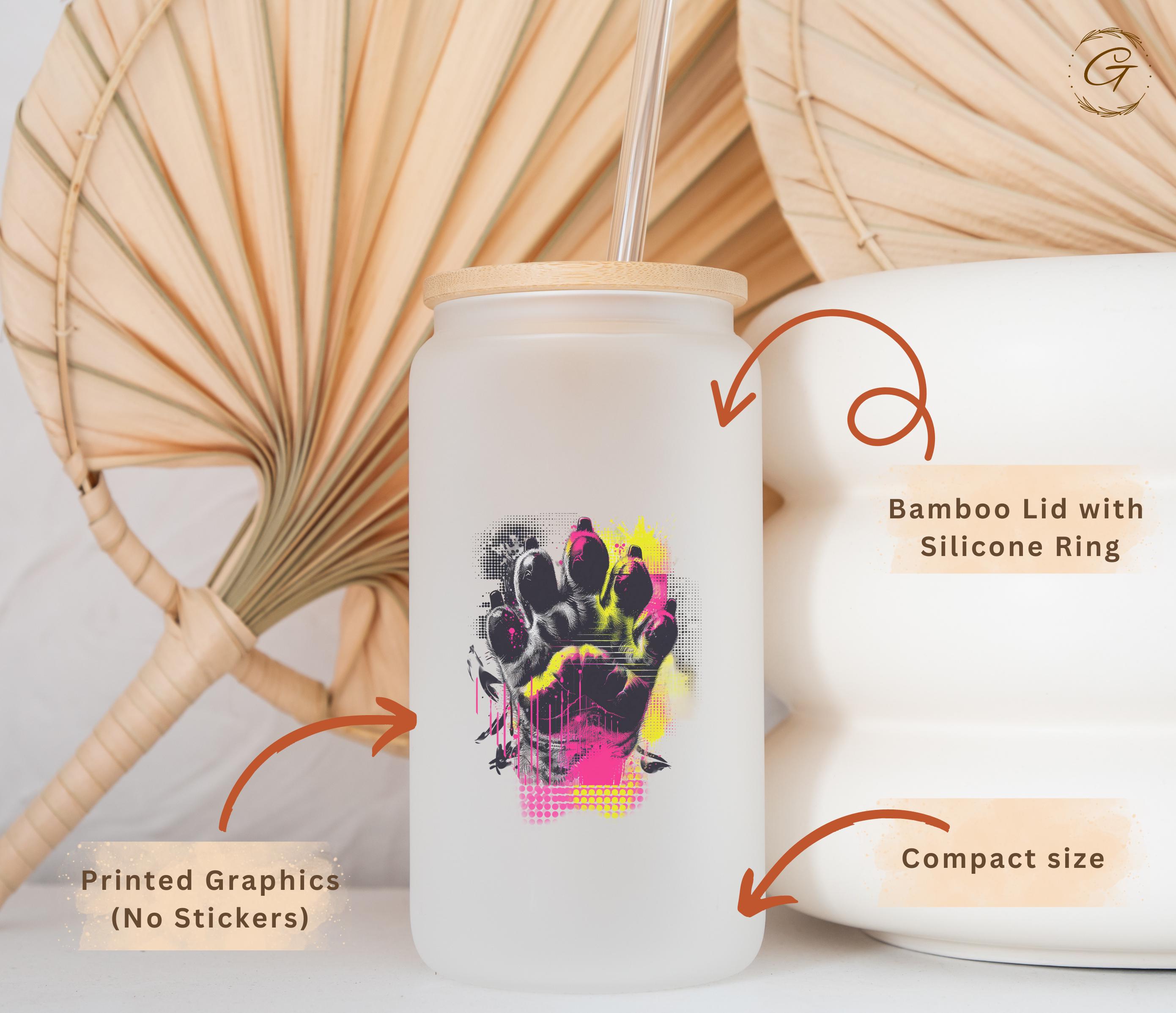 Dog Art Neon Colored Design Frosted Glass Cup