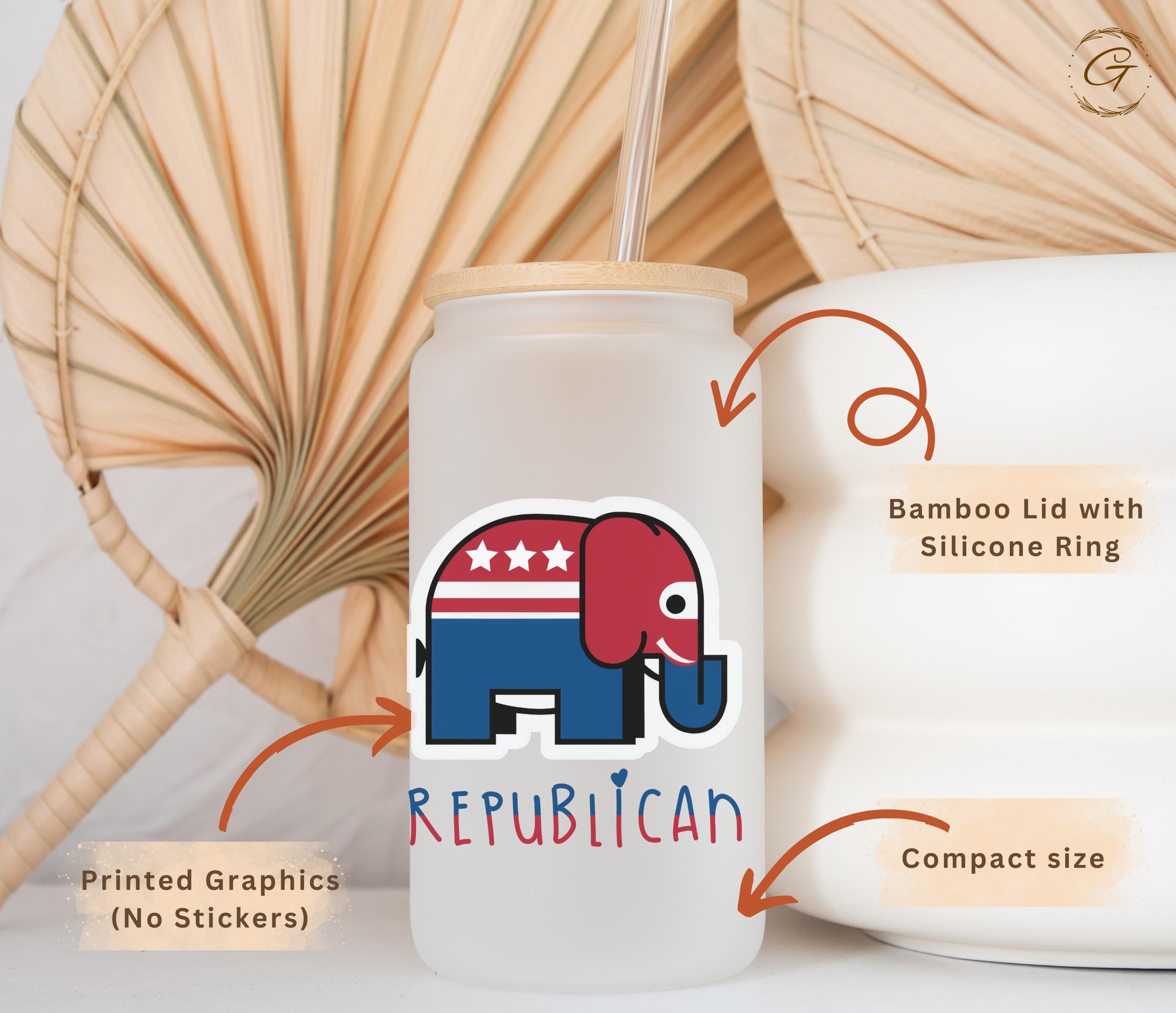 Cute Republican Elephant Frosted Glass Cup Political-Themed Iced Coffee Glass Can Politicians and Political Supporters Frosted Glass Tumbler