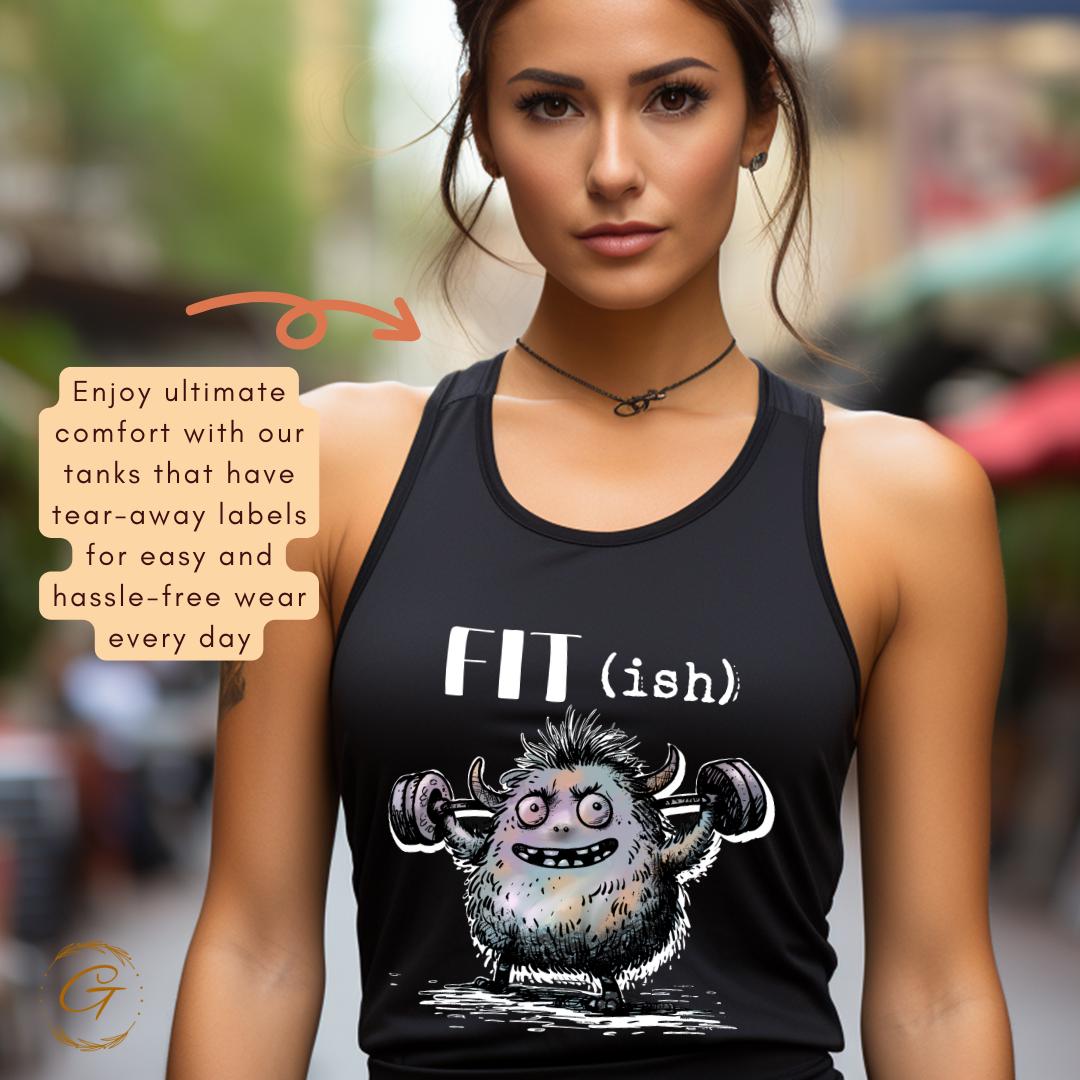 Fit (ish) Funny Monster Workout Tank Top, Fitness Humor Racerback Top