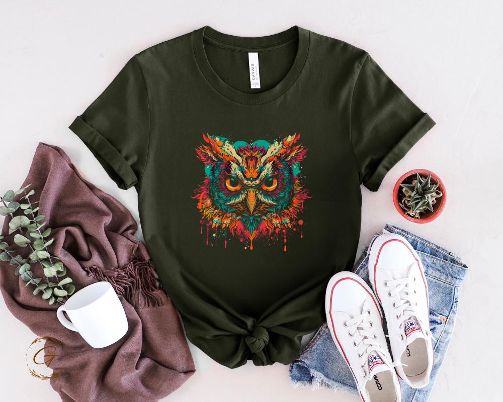 Colorful Owl Art Design TShirt Vibrant Owl Graphic Tee