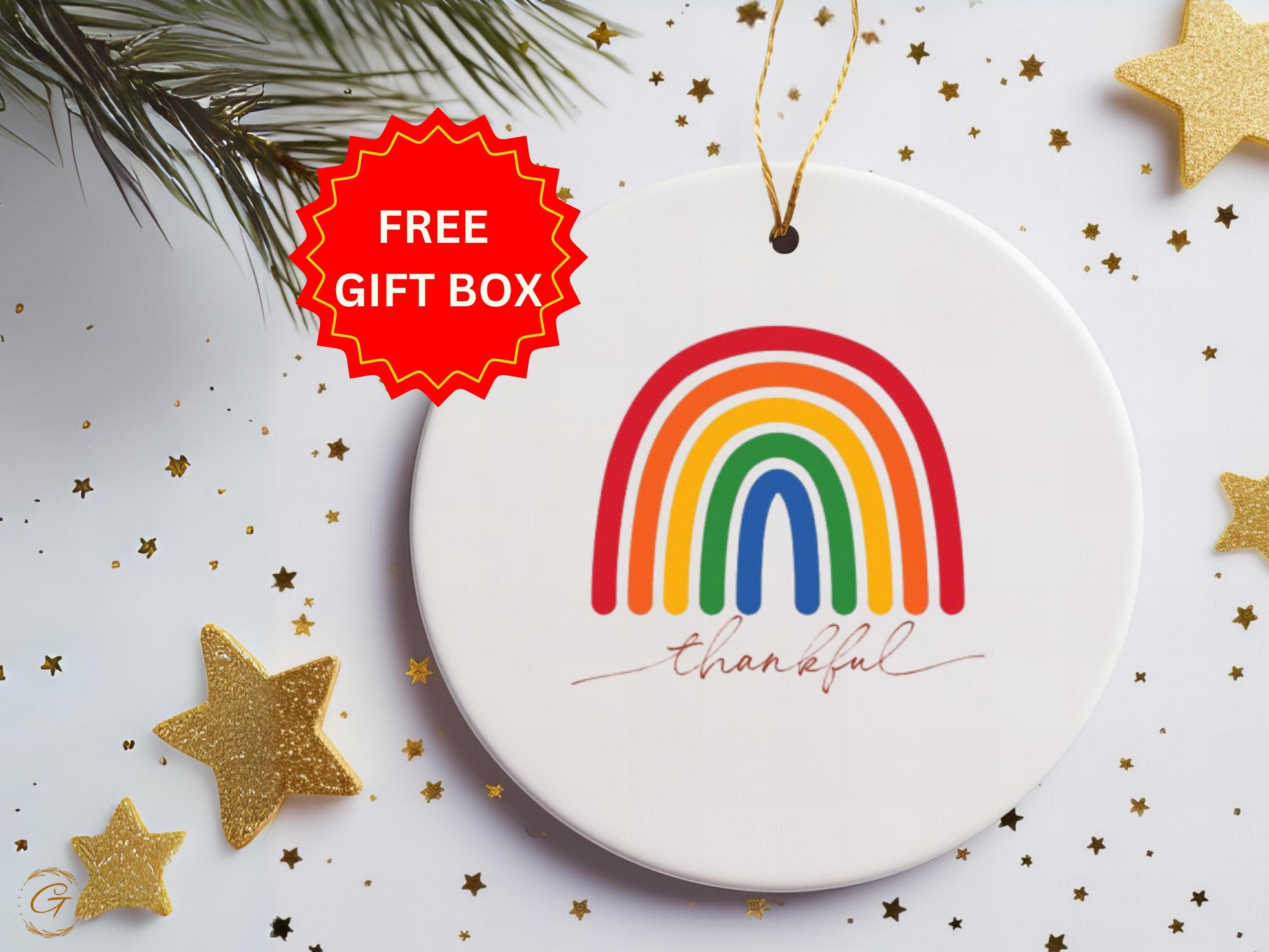 Rainbow Thankful Thanksgiving Ornaments, Colorful Home Decors, Inspirational Gifts, Holiday Decoration, Positive Energy Accent, Unique Gifts