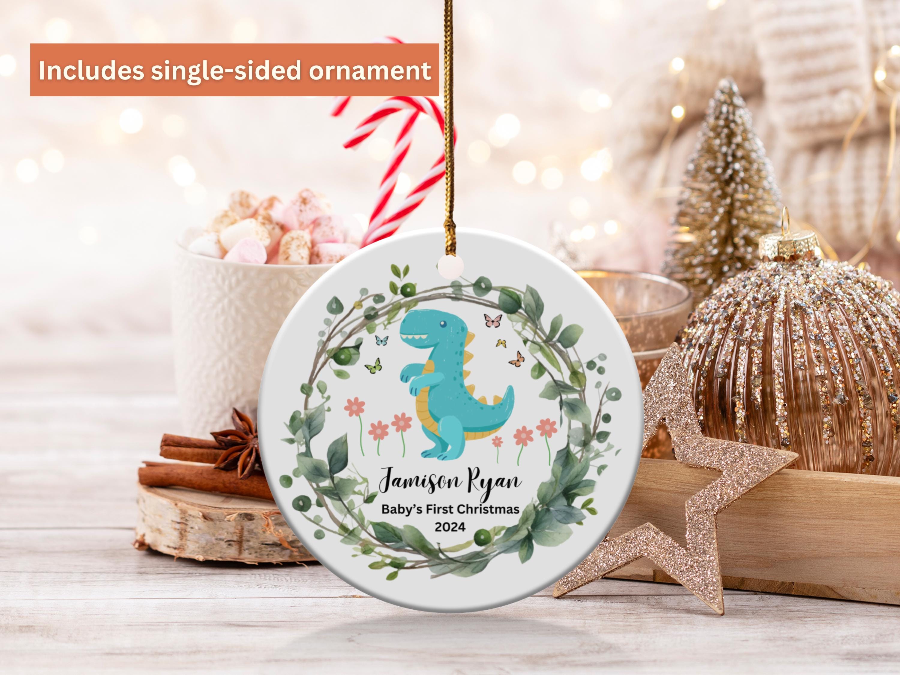 Personalized Baby's First Christmas Ornament, Dinosaur Design 2024 Baby Gift Cute Decor, Newborn Keepsake, Tree Decoration Nursery Ornaments