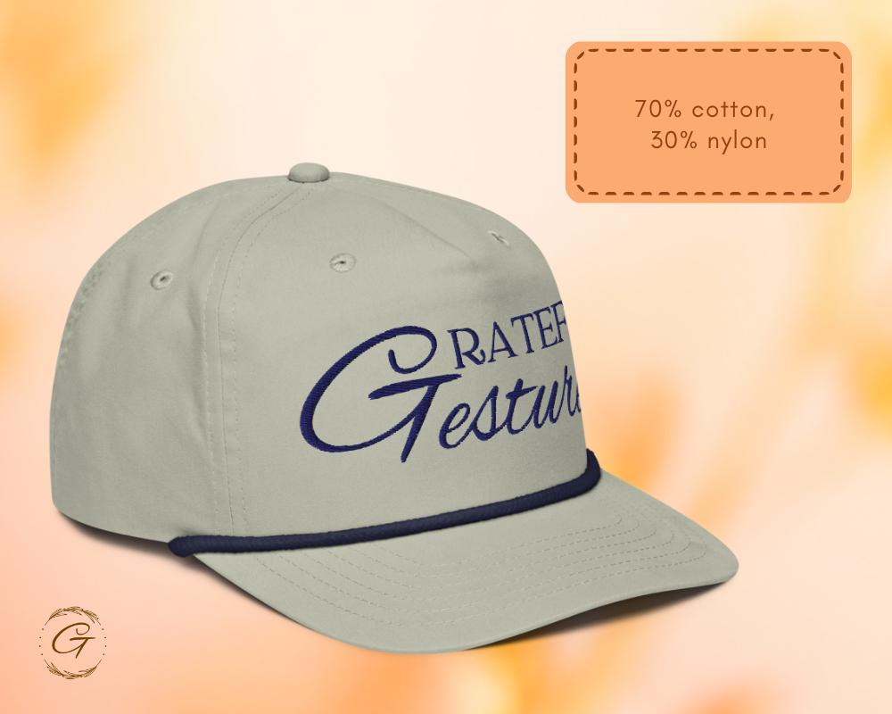 Grateful Gesture Embroidered Navy Blue Golf Rope Cap