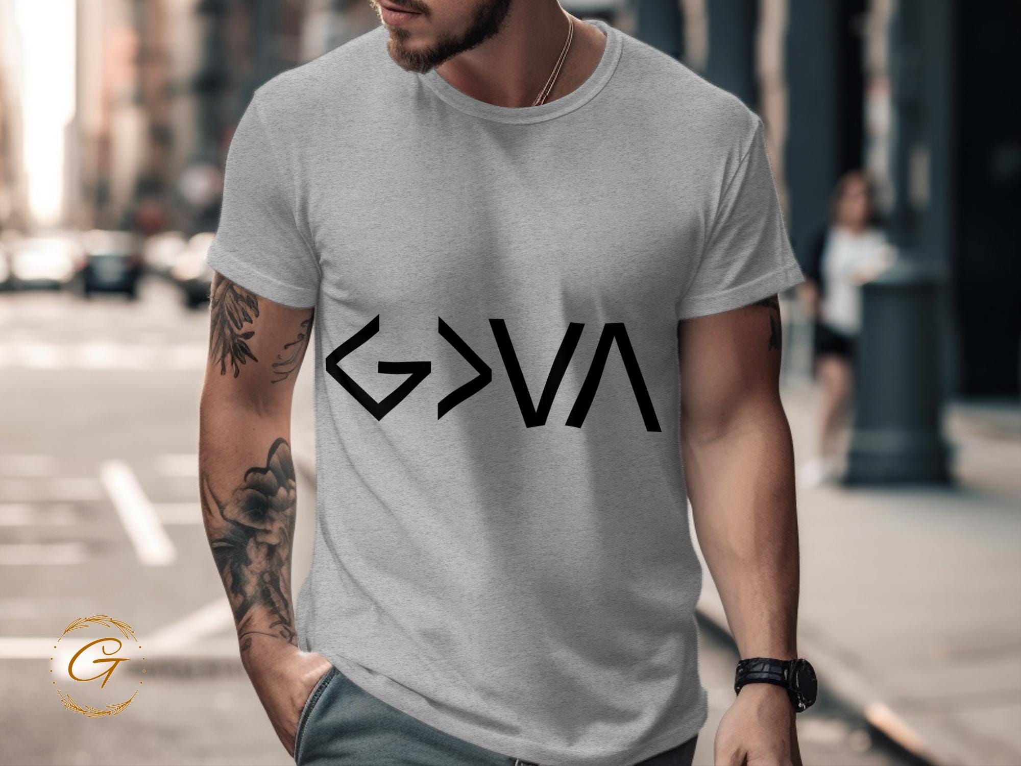 Symbolic Graphic T-Shirt, God Greater than High and Low Tee