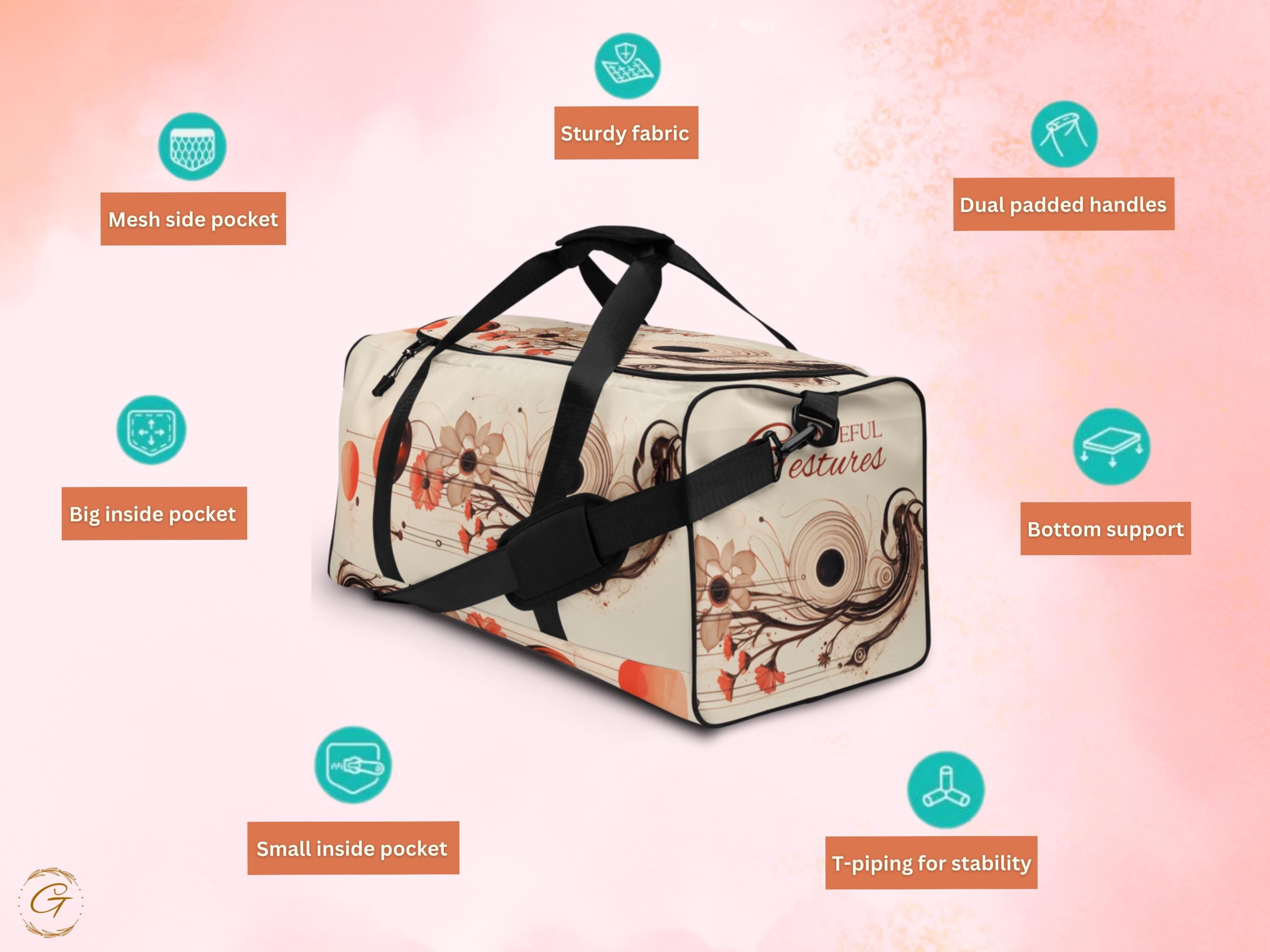 AOP Floral Duffel Bag with Abstract Art - Stylish Travel, Gym, Sports, or Weekend Bag - Lightweight, Durable,and Spacious Design, Ideal Gift