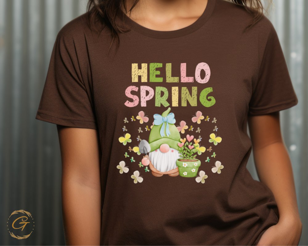 Hello Spring Gnome Design Short Sleeve T-shirt product type