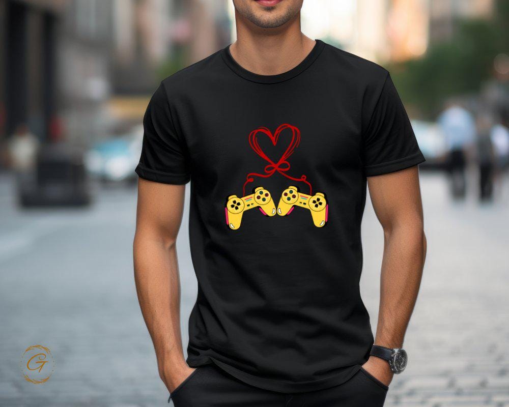 Gamer T-shirt, Video Game Controllers Heart Design Tee