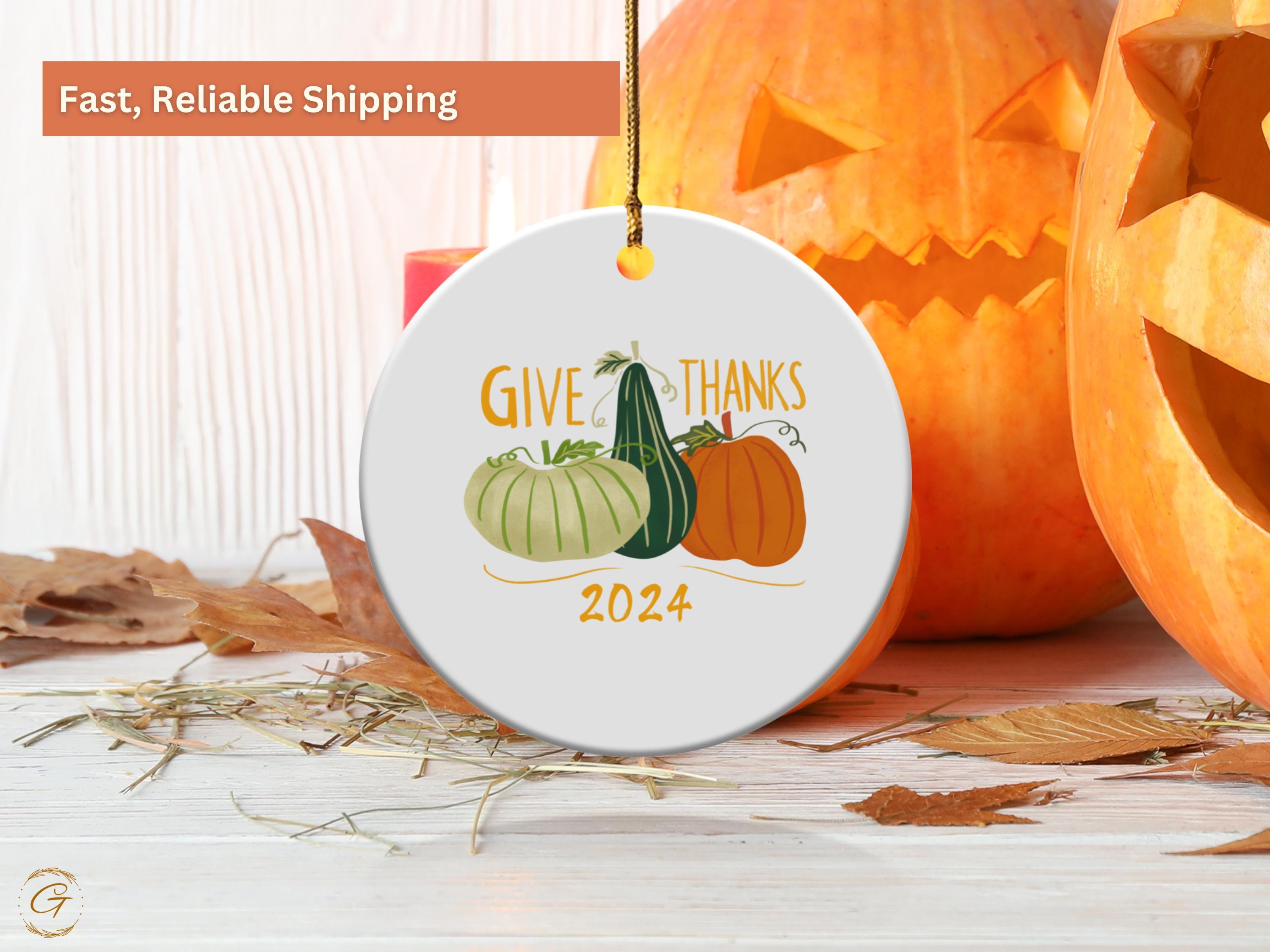 Thanksgiving Holiday Ornament, Give Thanks 2024 Decoration, Fall Holiday Decor, Autumn Harvest, Festive Pumpkin Ornament, Fall Seasonal Gift
