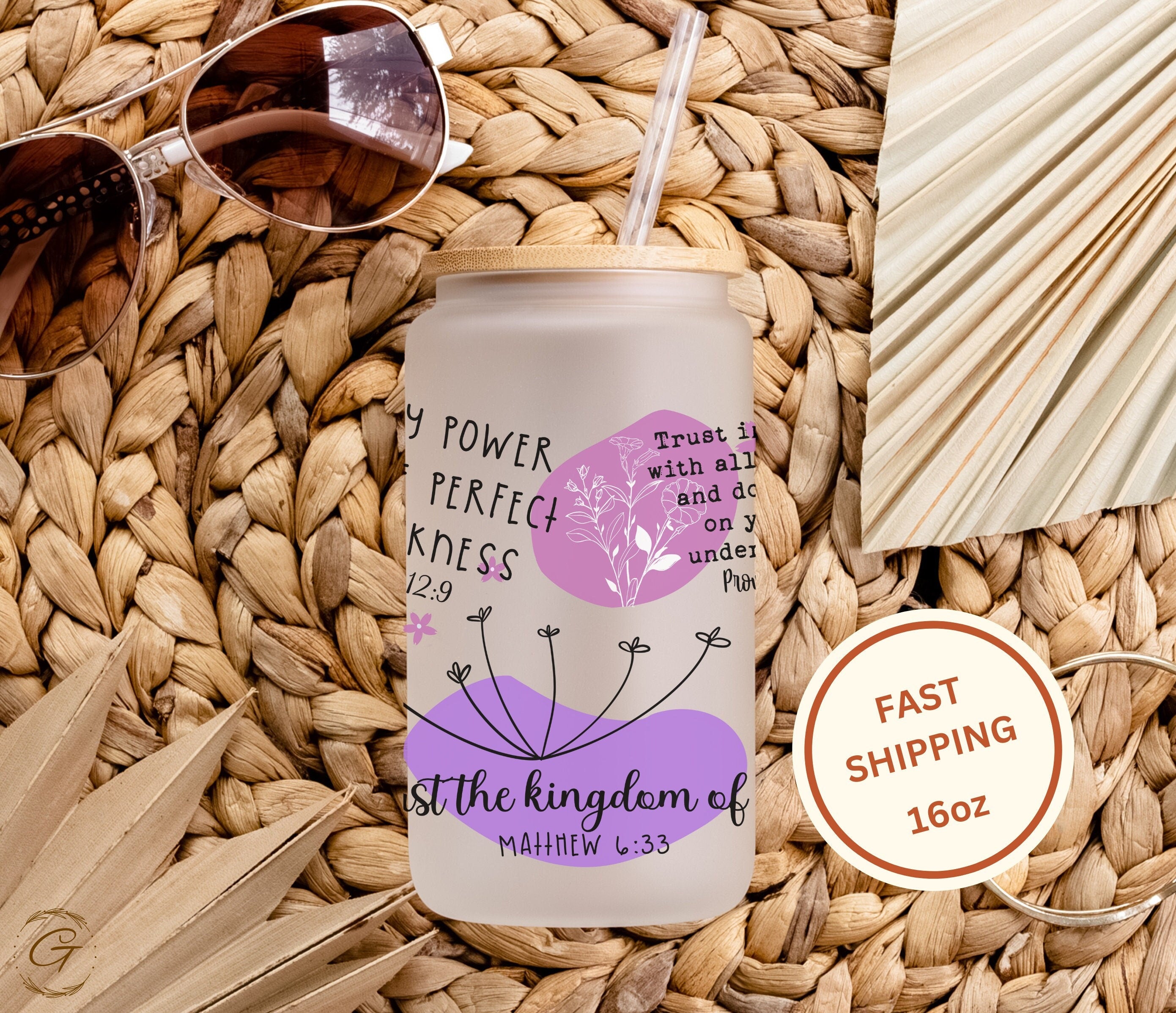 16oz Christian Affirmation Frosted Libbey Cup, Purple Inspirational Drinkware Gift, Spiritual Encouragement Gift, Bible Affirmations Tumbler